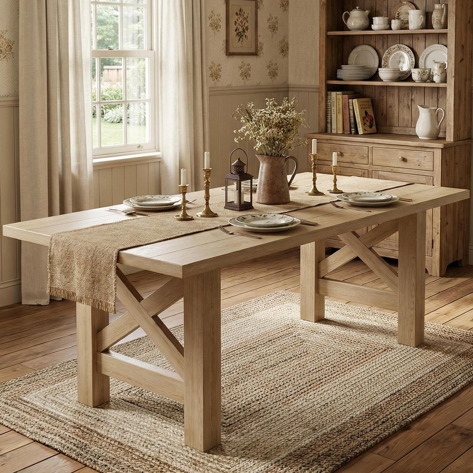 GarveeHome Dining Table for 6-8 71 Long Large Wooden Farmhouse Kitchen Table with Thick Sturdy Frame Rectangular Dining