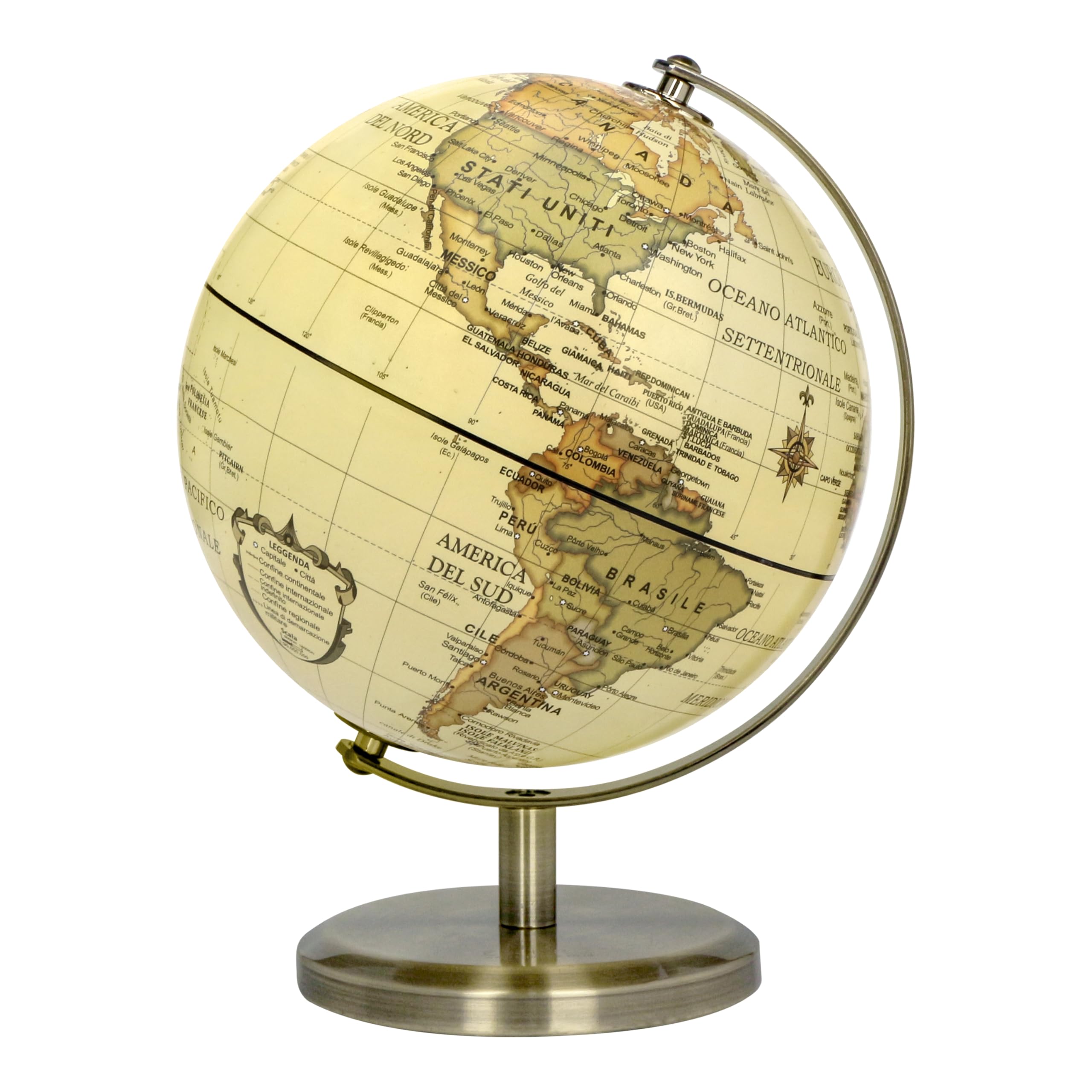 Exerz Mappamondo Antico 14cm Mappa Italiana Supporto Metallo Bronzo | Compatto per scrivania studio e libreria con finitura ideale per bambini adulti casa ufficio e regali Globo Terrestre Antico