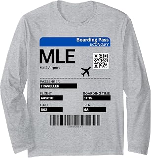 Boarding Ticket Maldives MLE Vacation Malé Airport Long Sleeve T-Shirt