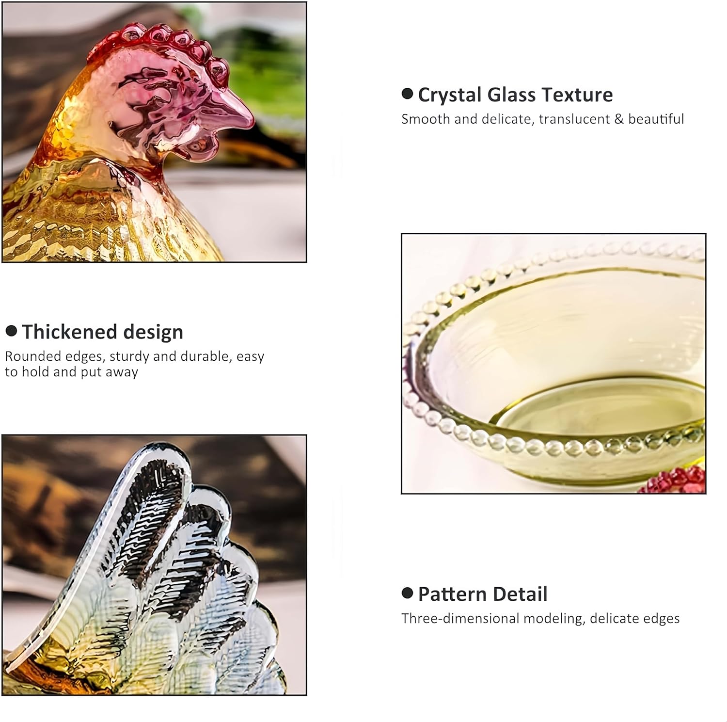 Chicken Shaped Crystal Glass Candy Dish with Lid- Crystal Snack Bowl for Dessert, Candy, Nuts | Home Kitchen, Office Desk, Tabletop Decor (Clear) - Image 6