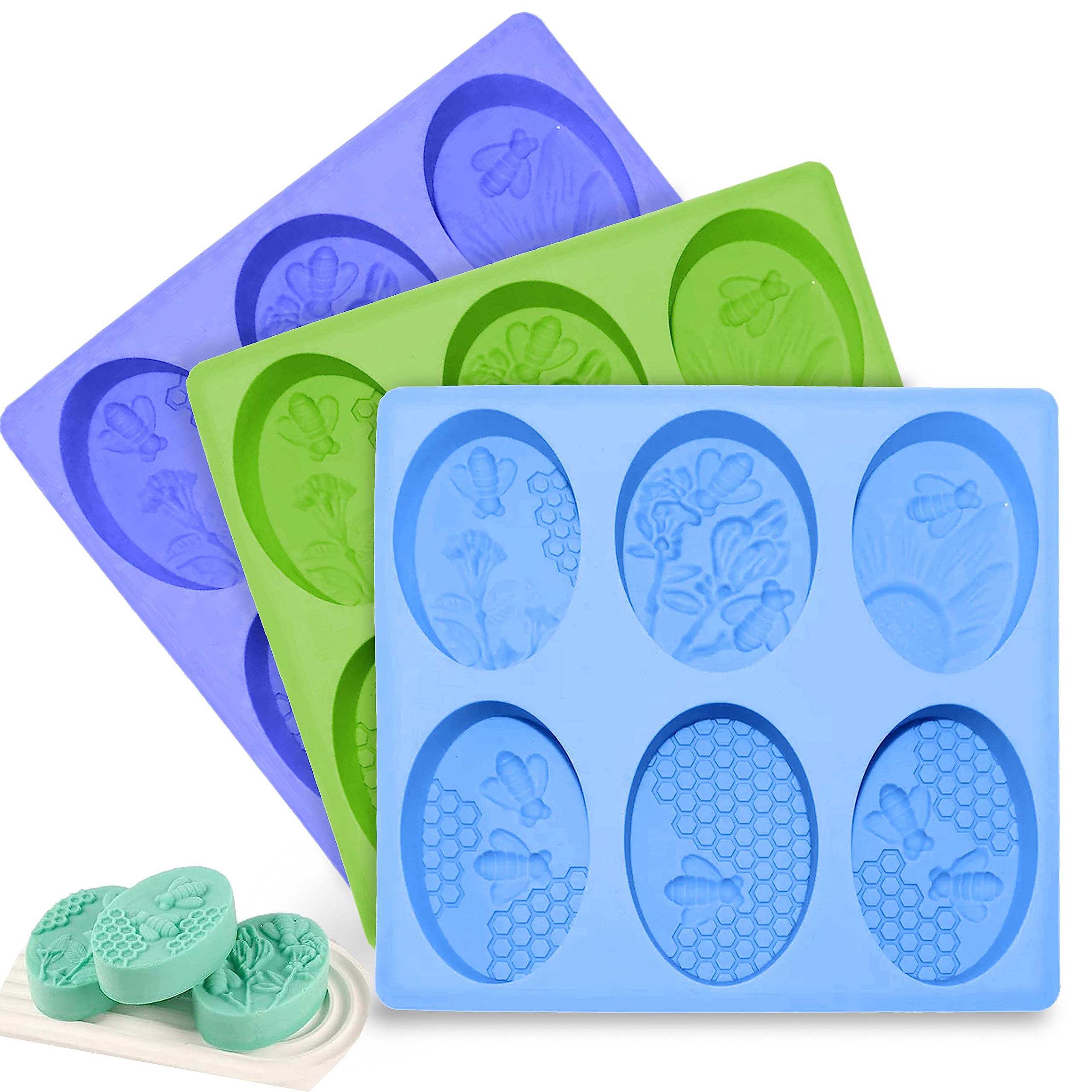 KARP 6 Cavity 3D Honeybee Silicone Soap Molds for Making Soap Mold, Oval Mould Homemade Craft Soap Mold, Cake, Chocolate, Ice Cube Tray Mold-Color May Vary-Qty -1