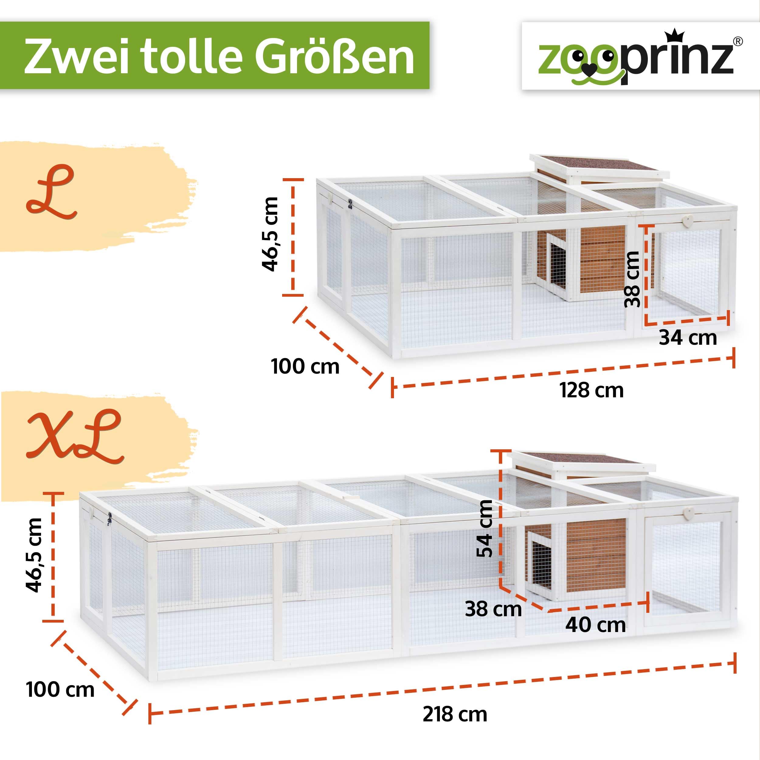 zooprinz brandneues Freilaufgehege mit Stall für draußen – ideal für Kleintiere – Besonders stabiler und großer Holzrahmen mit Kaninchenstall – Freilauf mit natürlicher Farbe lasiert – Hasenstall (XL)