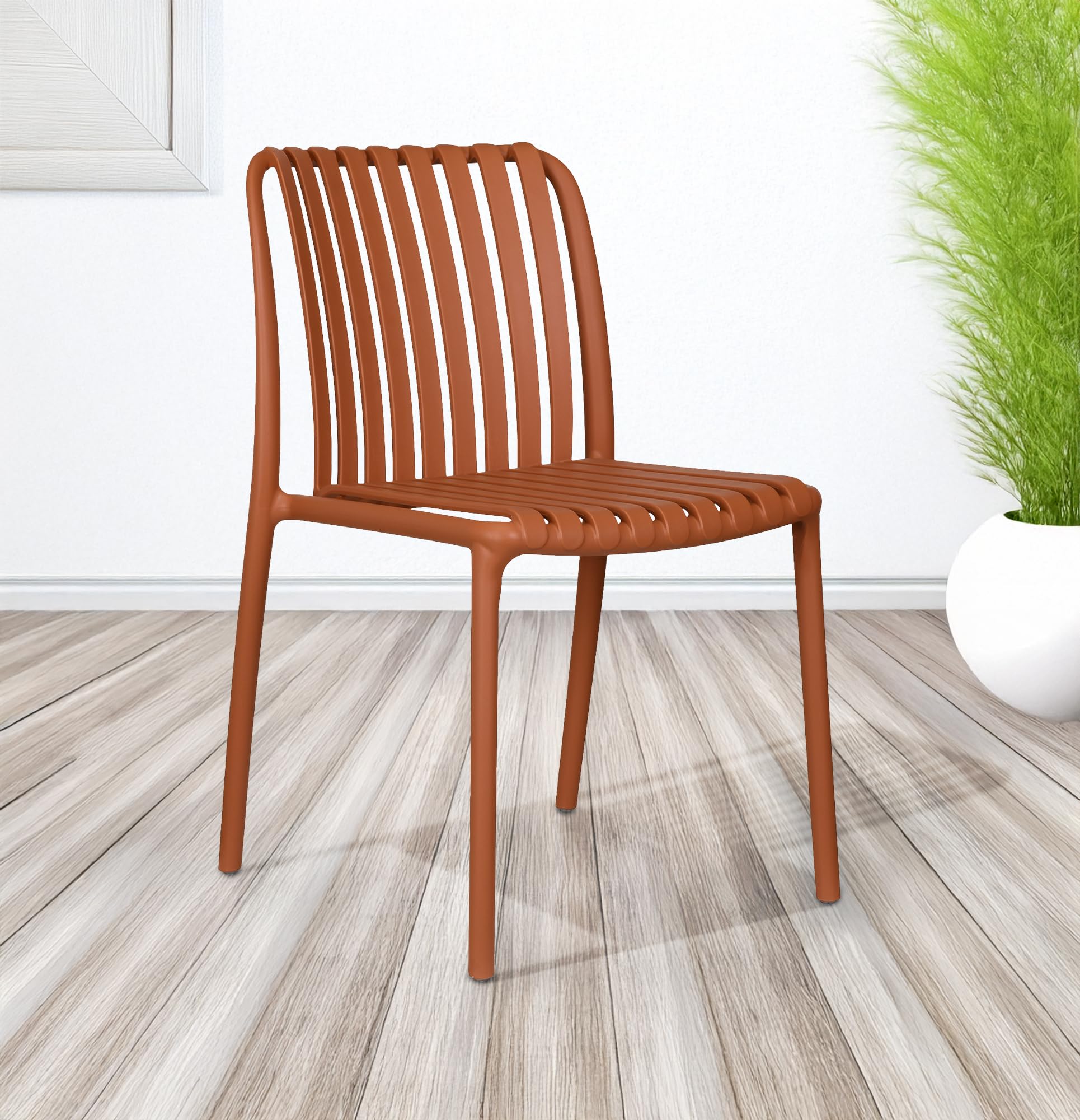 IlGruppone Set 4 Sedie in Polipropilene e Fibra di Vetro Sedia Cucina Trattamento UV Antiscolorimento Giardino Interno Esterno Moderne Robuste Resistenti Impilabili - Maya-Arancio