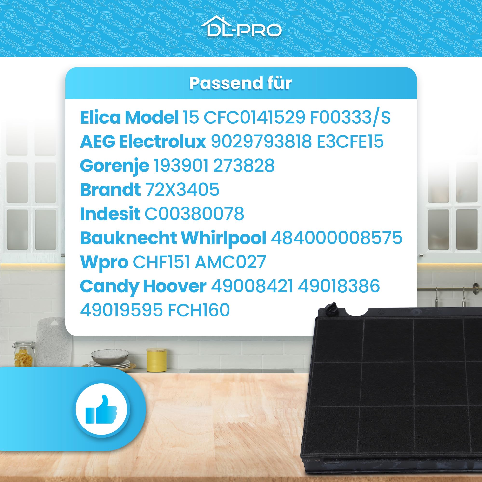 DL-pro Filtr z węglem aktywnym, filtr węglowy do Elica Model 15 Whirlpool 484000008575 AEG 9029793818 filtr węglowy do okapu kuchennego