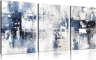 White and Blue Abstract Canvas Wall Art for Bathroom Living Room Bedroom...