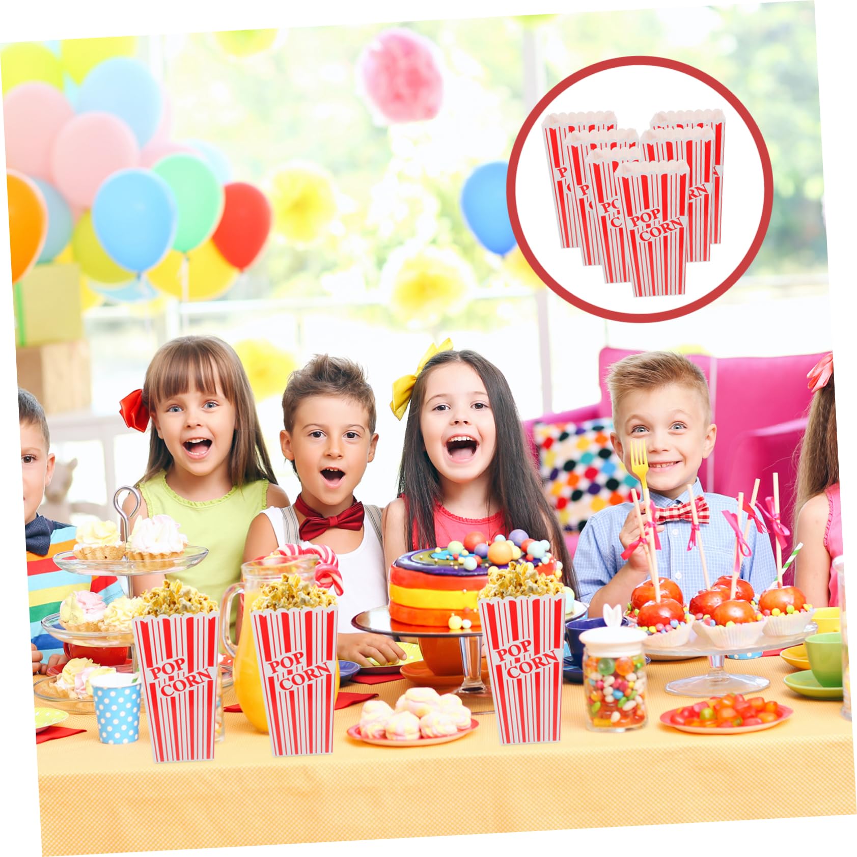 GLEAVI 6pcs Disposable Paper Popcorn Containers Striped Snack Buckets for Parties Movie and Home Gatherings for Popcorn Candy and Treats