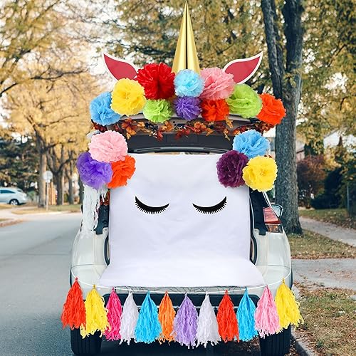 Yuxung Juego de 40 piezas de decoración de unicornio para maletero o golosinas, kit de decoración de tronco de Halloween o golosinas, arco de