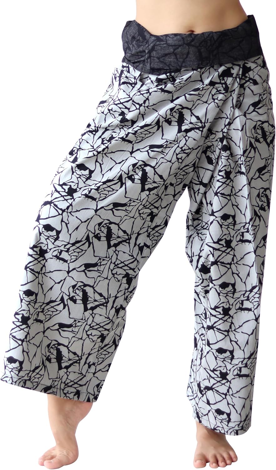 RaanPahMuang Thai Fisherman Pants Men/Women, Loose Yoga, Pirate, Harem Pants, 100% Cotton, Unisex Kimono Pants