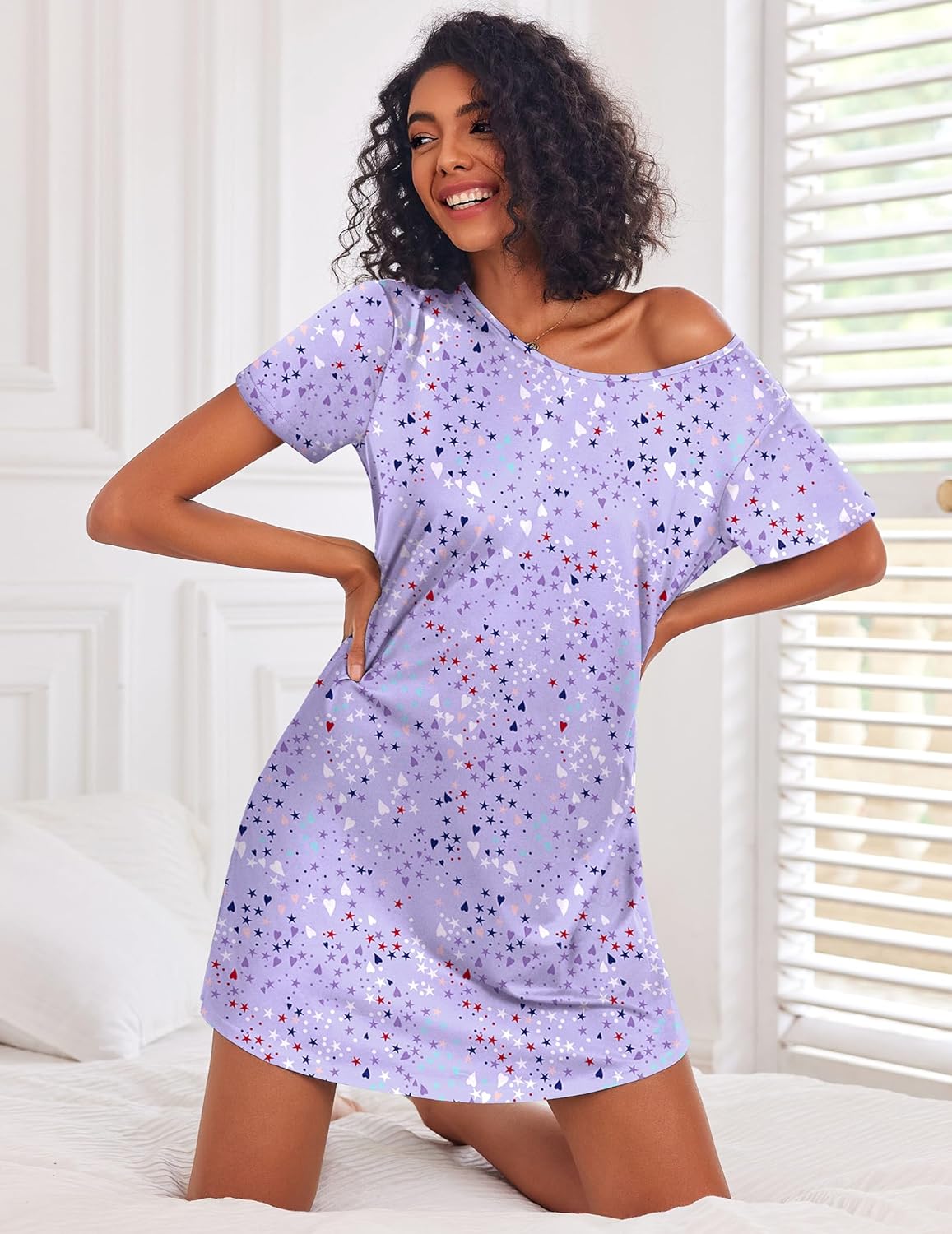 Ekouaer 3 Pack Nightgowns for Women Short Sleeve Sleepshirt Button Down Nightshirt Soft Pajamas Dress Casual Sleepwear - Image 4