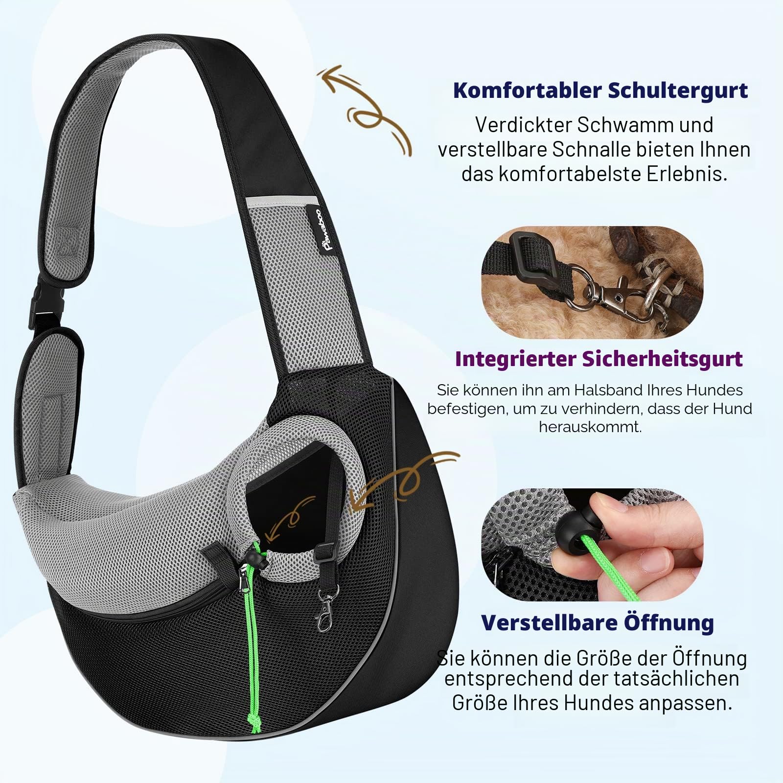 Pawaboo Hundetragetasche, Hundetasche, Verstellbare Tragetasche Hund, Haustier Umhängetasche Transporttasche für Haustiere, Hunde Tragetaschen Tragetücher für Spaziergang Outdoor Reisen - XL, Schwarz