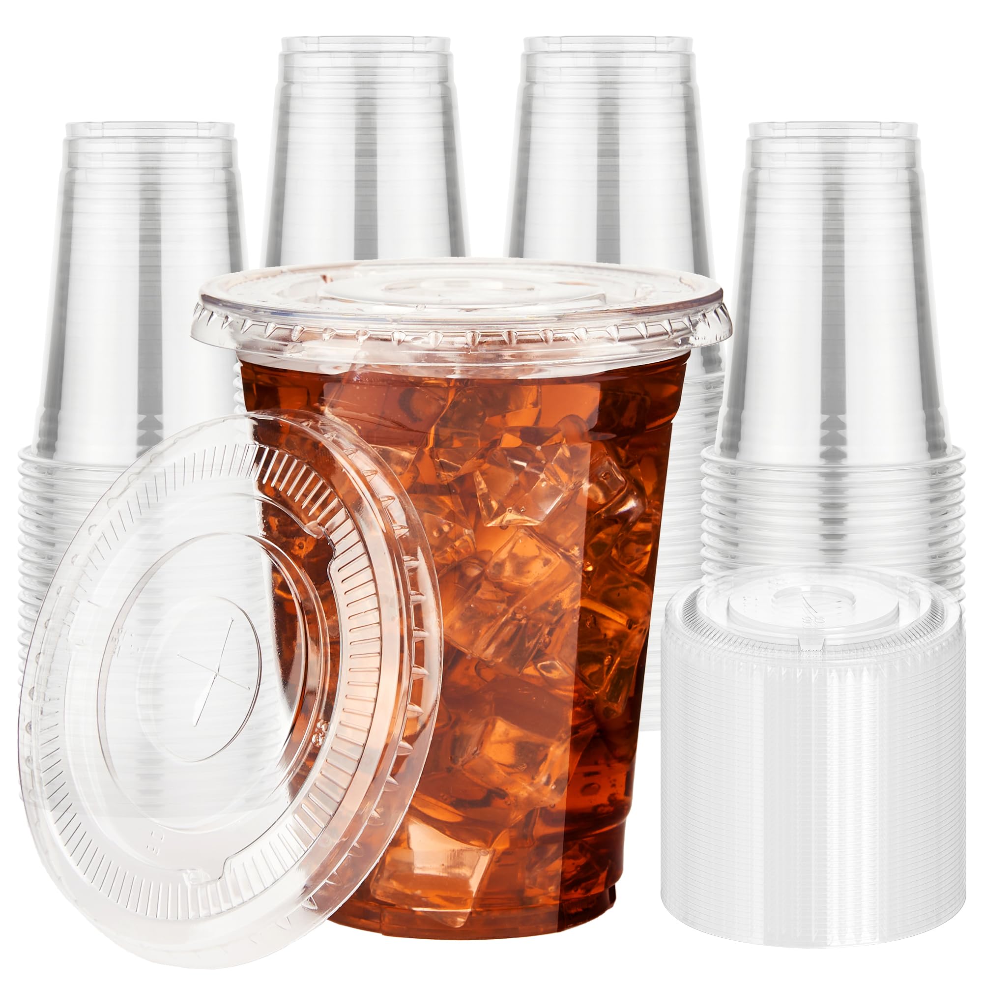 YEEHAW 16 oz 100 Pack Disposable Iced Coffee Cups with Lids, Clear Plastic Cups with Lids, Cold Crystal Drink Cup for Party