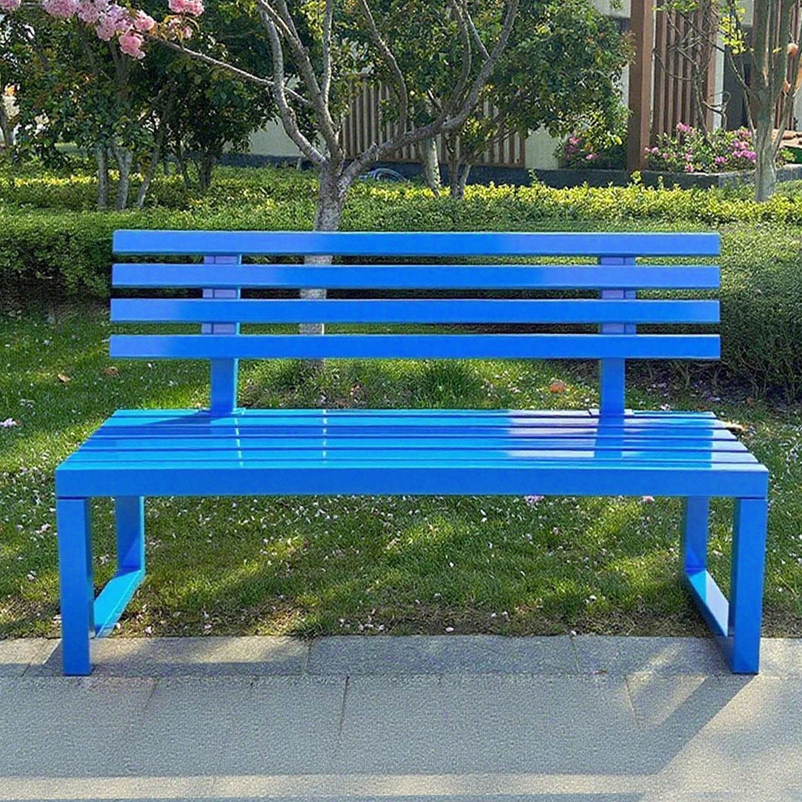 Banco de Exterior e Interior,Banco de Jardín de Metal Cómodo y Duradero,Asientos de Patio,Resistente a la Intemperie y al óxid,Apto para Parque,Jardín,Patio,Porche Azul 150×40×85cm