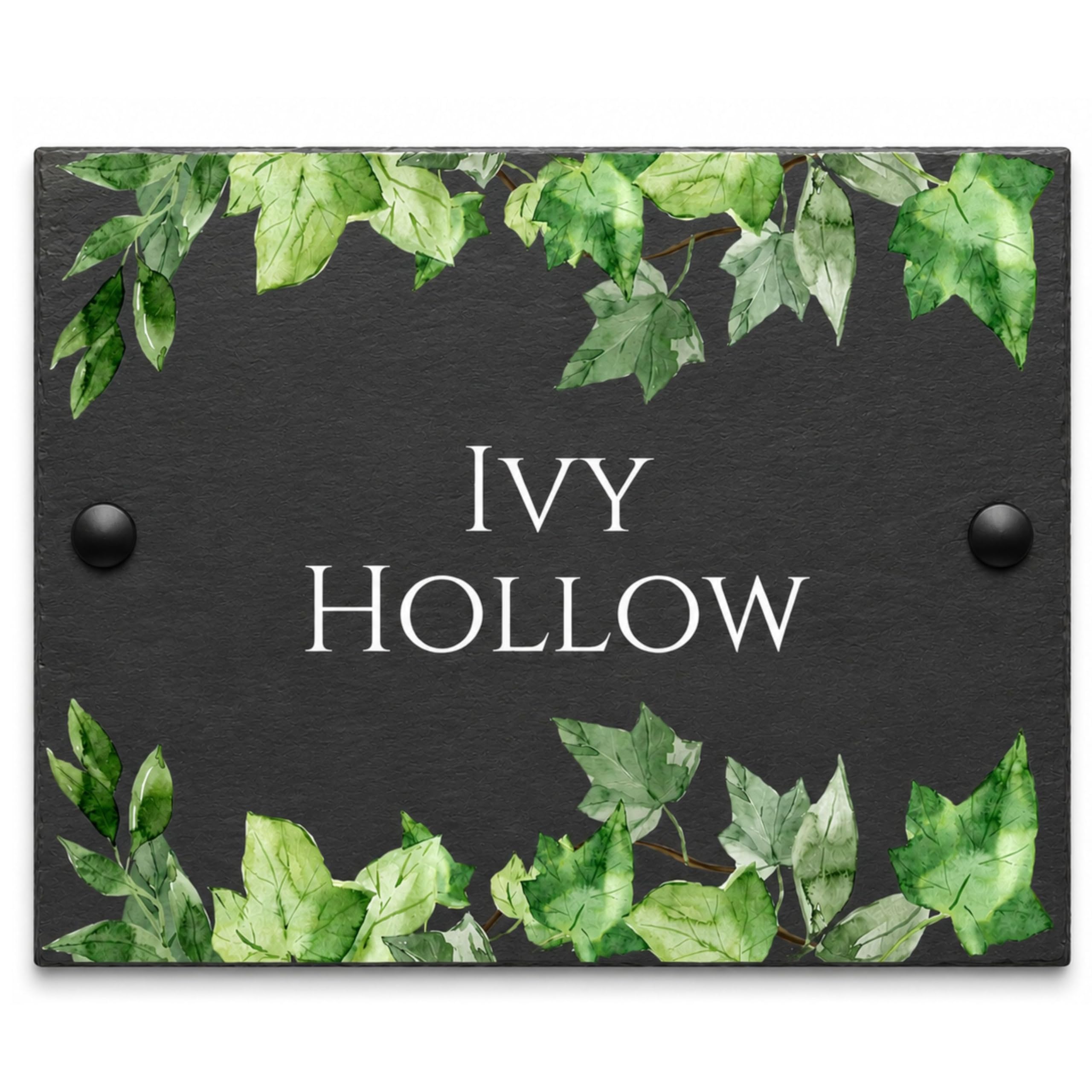 Personalised Slate House Sign with Floral Design – Custom Address Plaque 15x20cm – Outdoor Rustic Slate Door Number or Name Sign (Ivy) — image 1