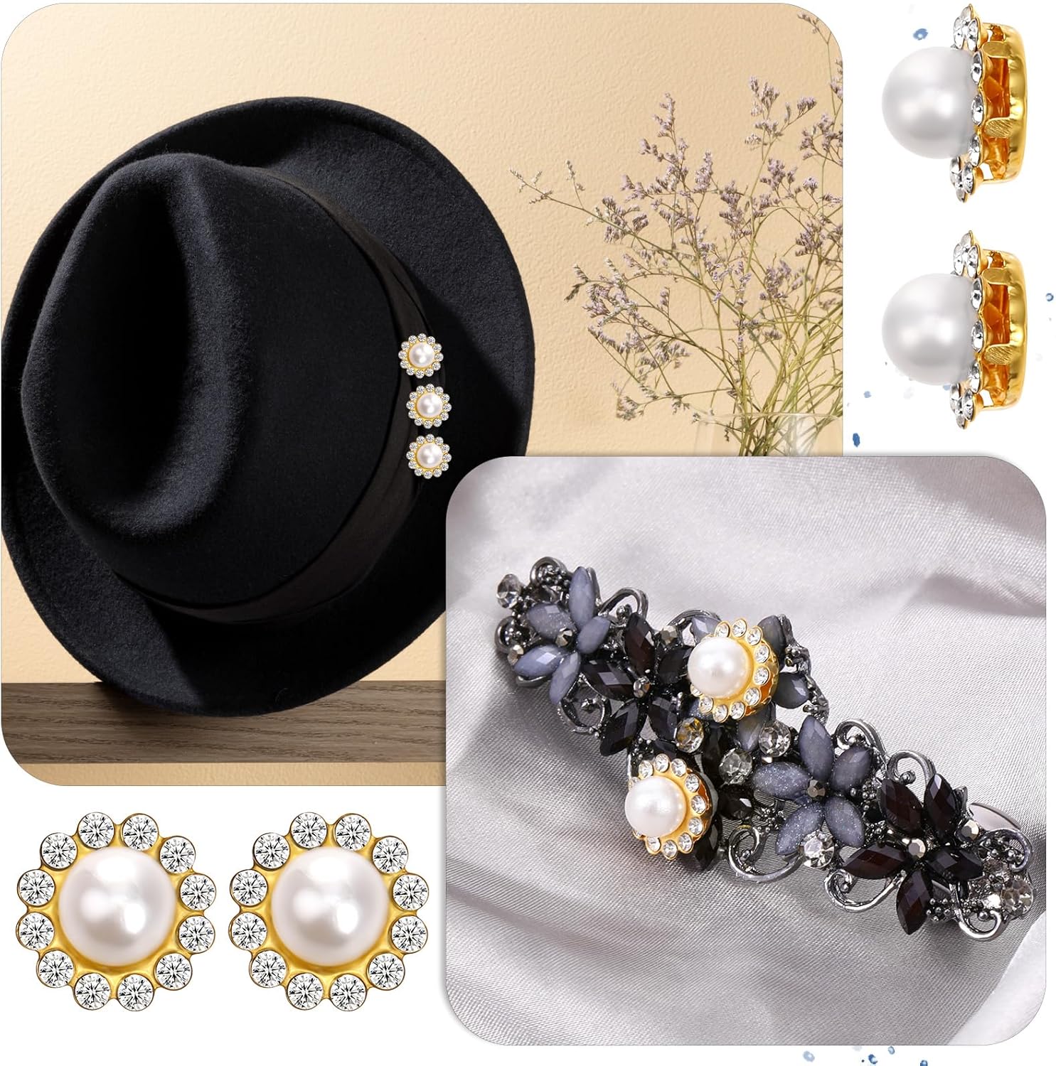 100 PCS Sew on Pearl Rhinestones, 12mm Flower Claw Pearl Rhinestone Gold Sunflower Flatback Rhinestones Shiny Crystals Rhinestone Stones for Clothes Wedding Dresses Shoes DIY Jewelry Crafts Decoration - Image 3