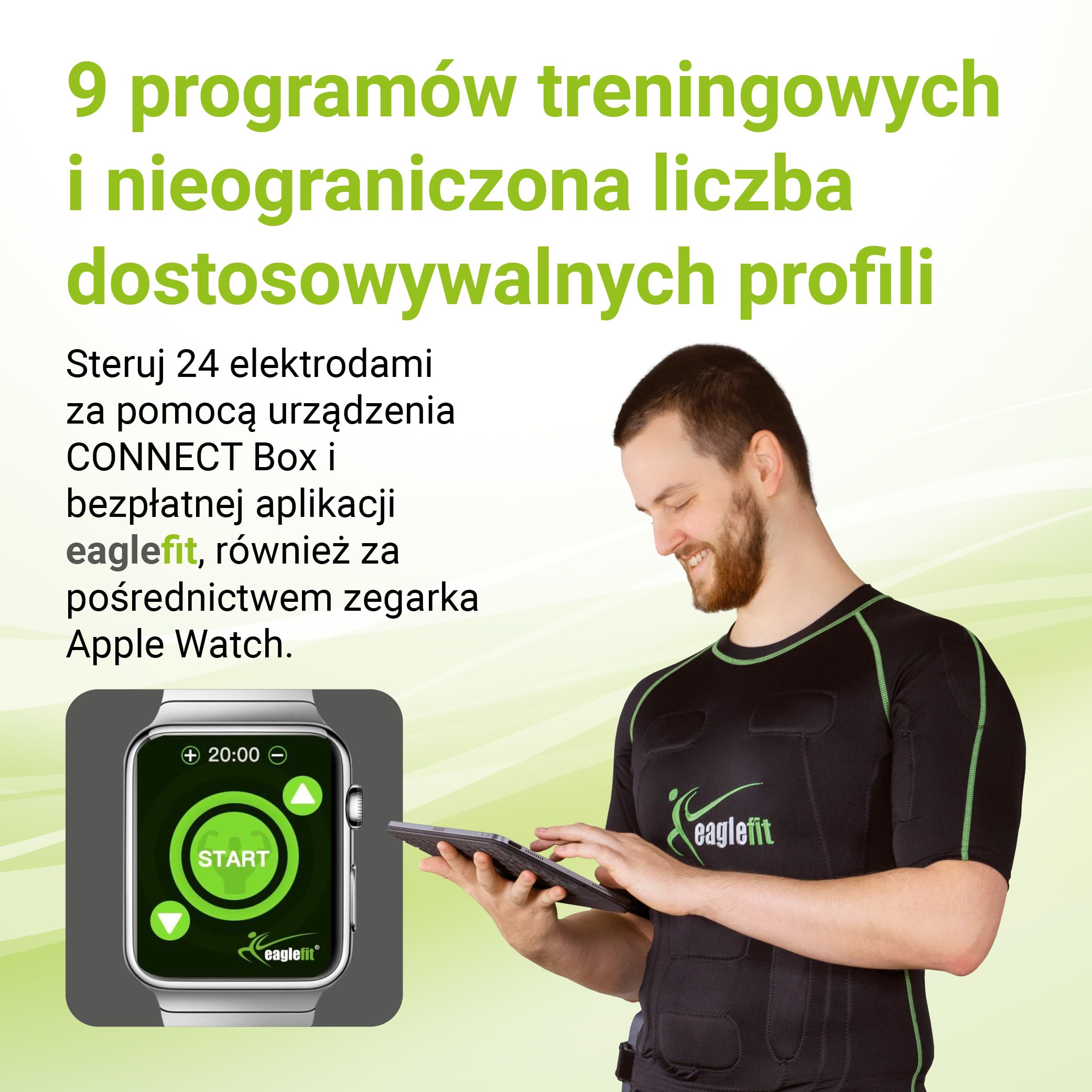 eaglefit - Ems Pants Bezprzewodowy System Kompletny z 14 Elektrodami – Spodnie Treningowe na Brzuch, Nogi i Pośladki – Budowa Mięśni i Stymulator Mięśni dla Kobiet i Mężczyzn z Aplikacją i Powerbox