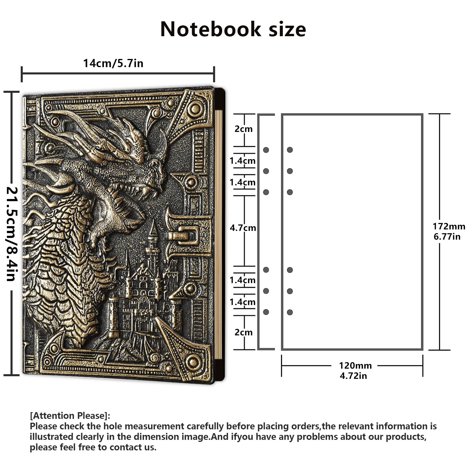Ancient Deer DND Carnet rechargeable en cuir vintage 3D avec marque-page pour donjons et dragons Accessoires D&D Excellent cadeau DM GM et joueur (dragon brone)
