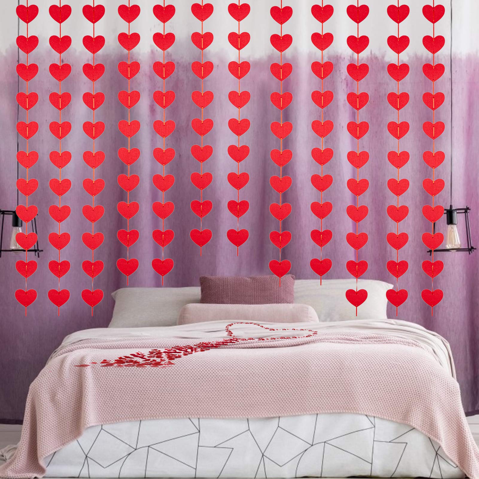 Adeeing100 Felt Red Hearts Garland Valentines Day Decoration No DIY Required Red Heart Hanging String Garland 4 Pack for Home Wedding Anniversarty Bridal Shower Party Supplies Photo Backdrop