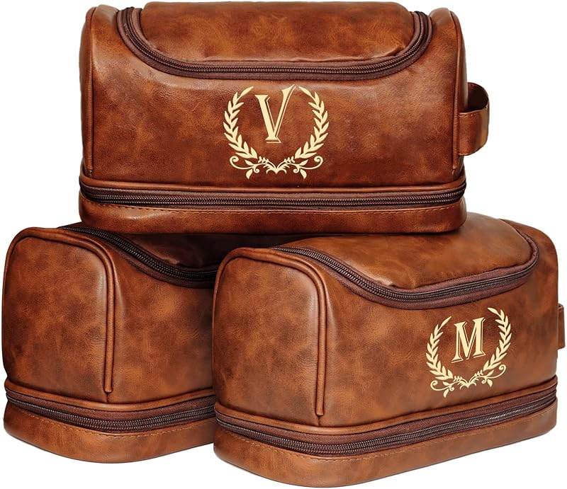 Necessaire masculina personalizada giftoria em couro, modelo V, marrom