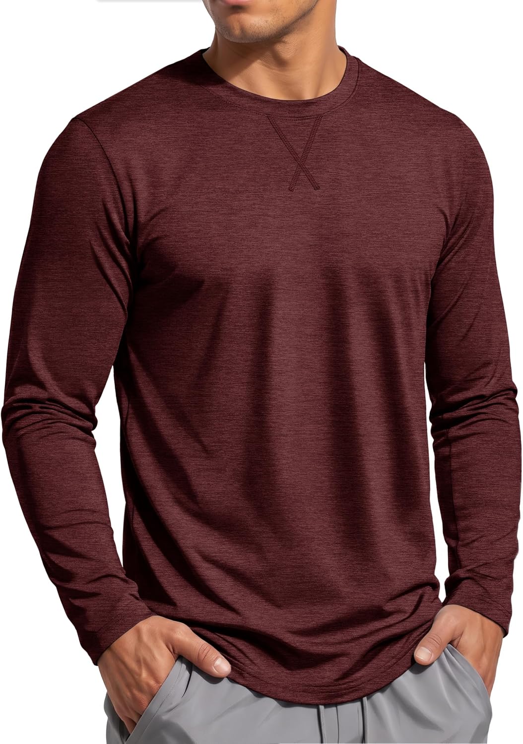 MAGCOMSEN Mens Long Sleeve Shirt Quick Dry Athletic Top with Curved Hem