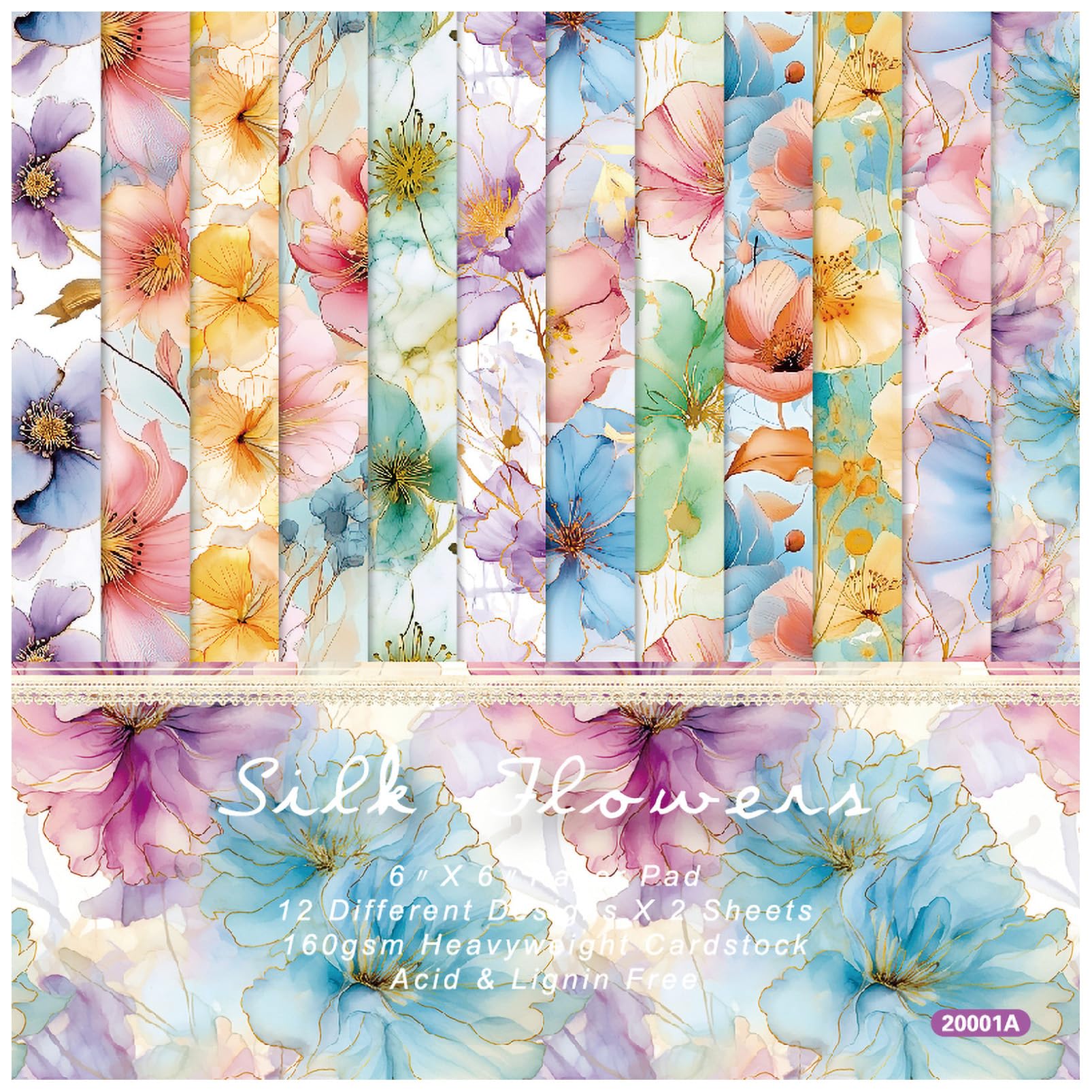 Papier do scrapbookingu, 6"x6", 48 arkuszy papieru z wzorem kwiatów jedwabnych, jednostronny papier wiosenny, 160 g/m2, papier dekoracyjny do robótek ręcznych(148)