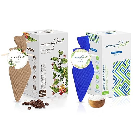 Aromahpure Camphor Cube (Original + French Coffee), Pack of 2  100% Pure & Organic Camphor Cube for Car, Room And Bathroom Fresheners