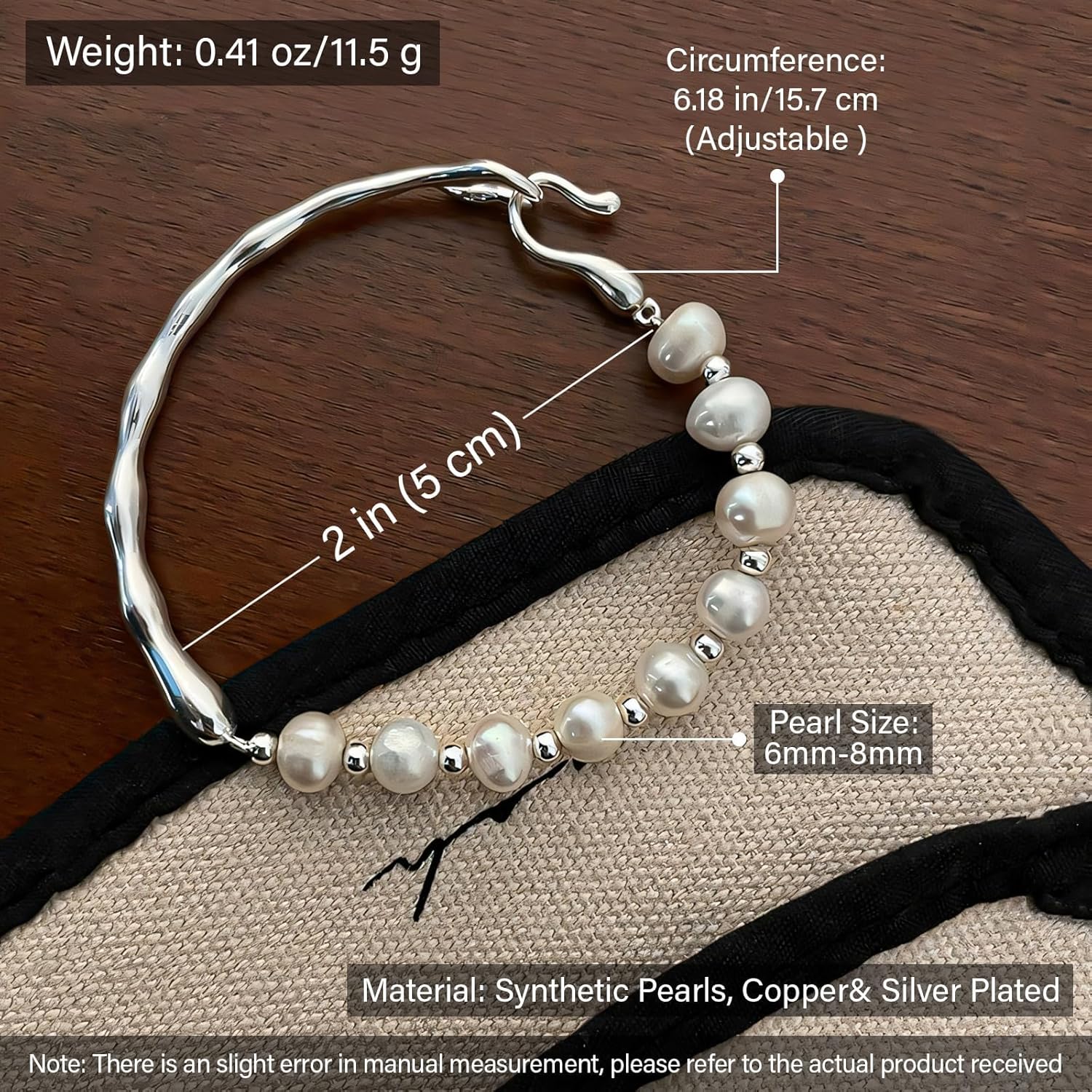 925 Sterling Silver Bracelets for Women Trendy Gorgeous Pearl Baroque Bracelet Stack Hand Chain Boho Jewelry Vintage/Luxury 14K Gold Plated Hand Jewelries Anniversary Birthday Gift for Mom Wife - Image 4