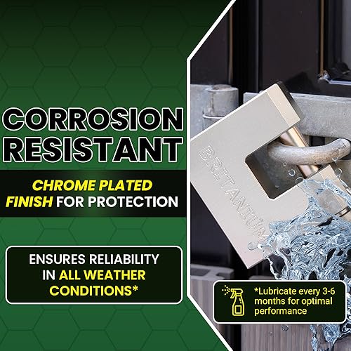 Miniatura 4 de Britanium BRX74 Candado de Alta Resistencia para Contenedores con 5 Llaves  Eslabones Resistente al Corte de 12 mm, Cuerpo Chapado en Níquel