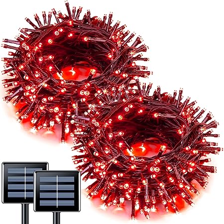 JMEXSUSS 006 100LED 2PCS Red Solar String Lights