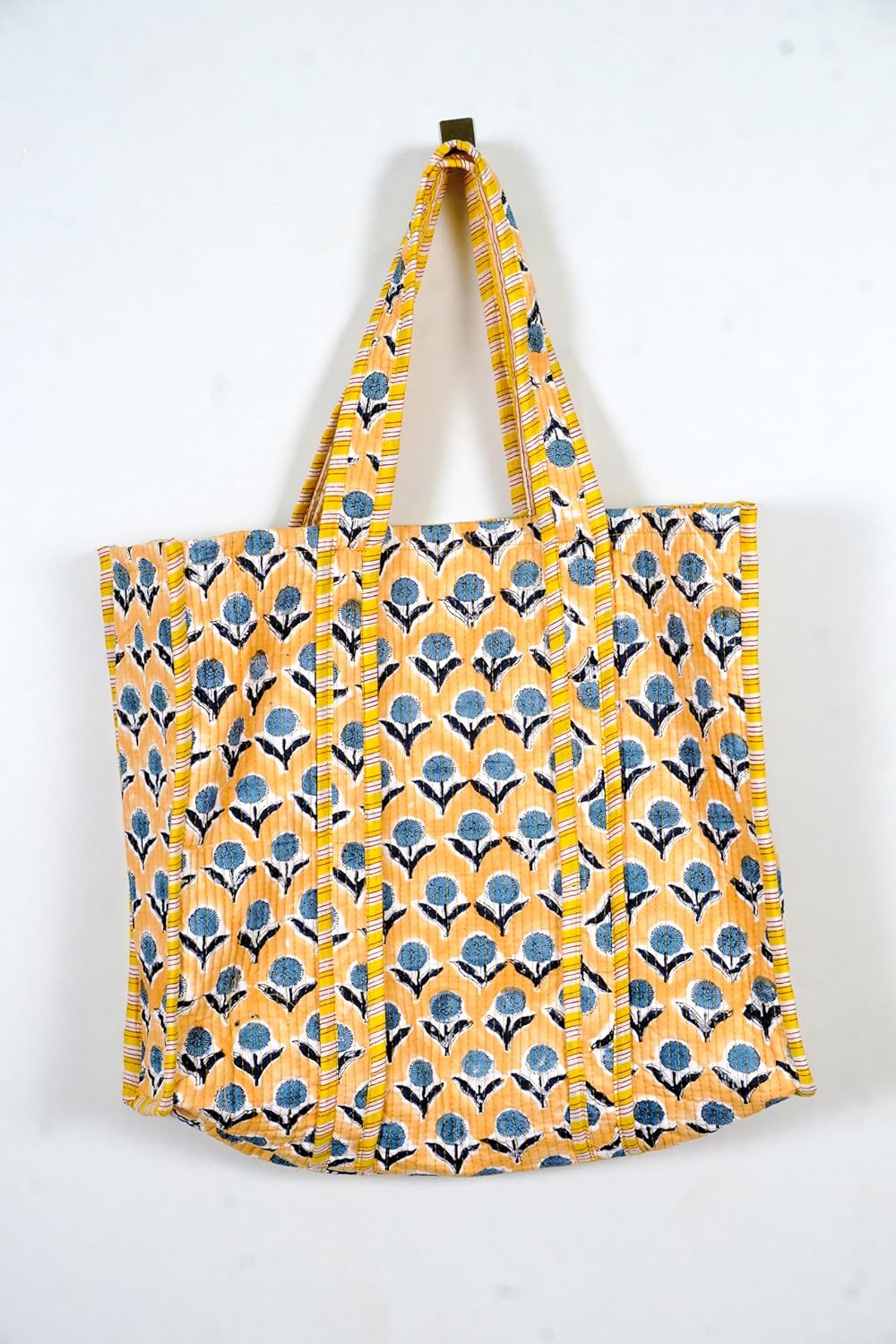 Quilted Cotton Handprinted Reversible Large multicolor Floral Tote Bag - Image 4