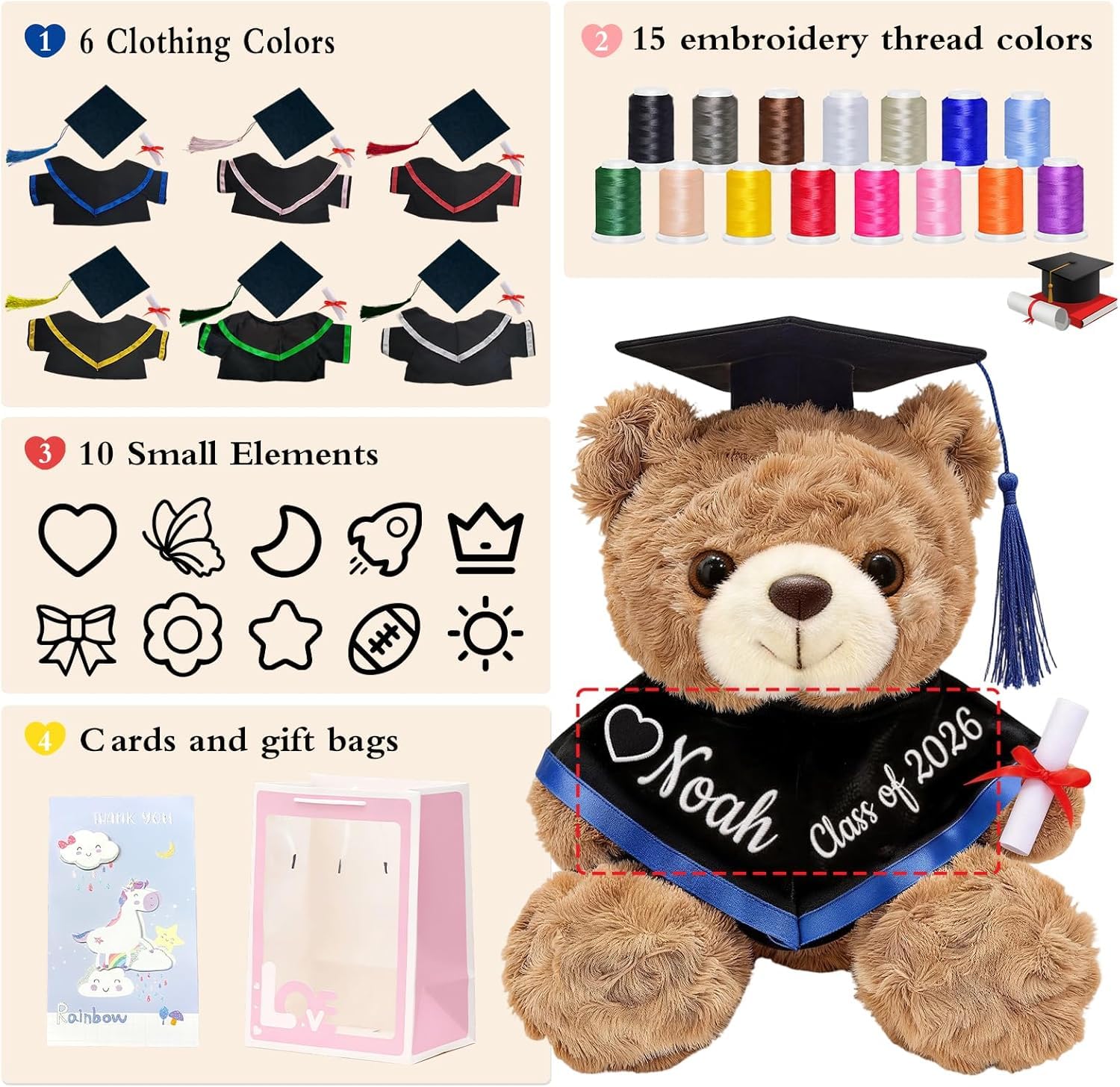 Personalized Graduation Teddy Bear Gift 2026, Custom Name Graduation Bear with Grad Cap Gown and Hand Letter, Cute Teddy Bears Stuffed Animal for College High and All Ages School Graduates 10 Inch — view 5