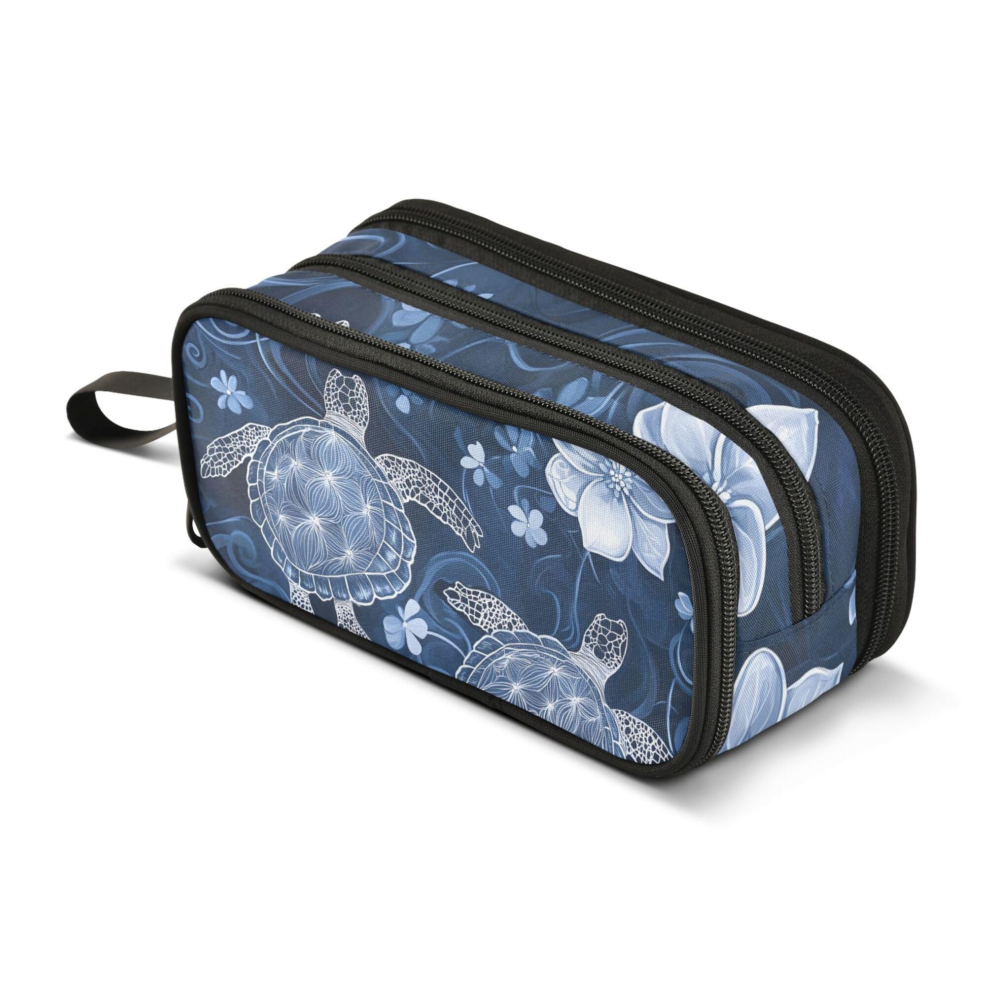 Large Pencil Case, Big Capacity Pencil Bag Pen Pouch Holder 3 Compartments, Turtle Flower School Office Supplies Stationery Makeup Bag Storage Organizer for Students Girls Boys Women Men โ image 1