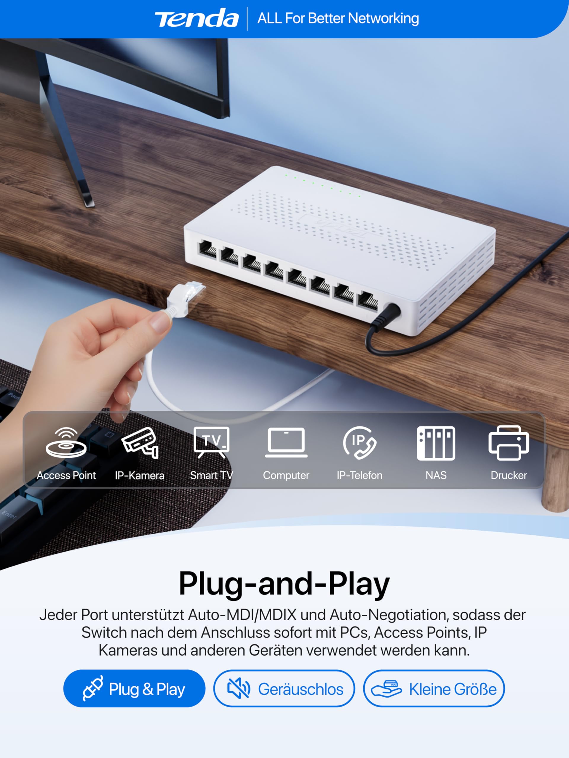 Tenda 2.5 Gbit LAN Switch 8-Portigabit Netzwerk Switch (Plug-and-Play Ethernet Switch – Bild 5