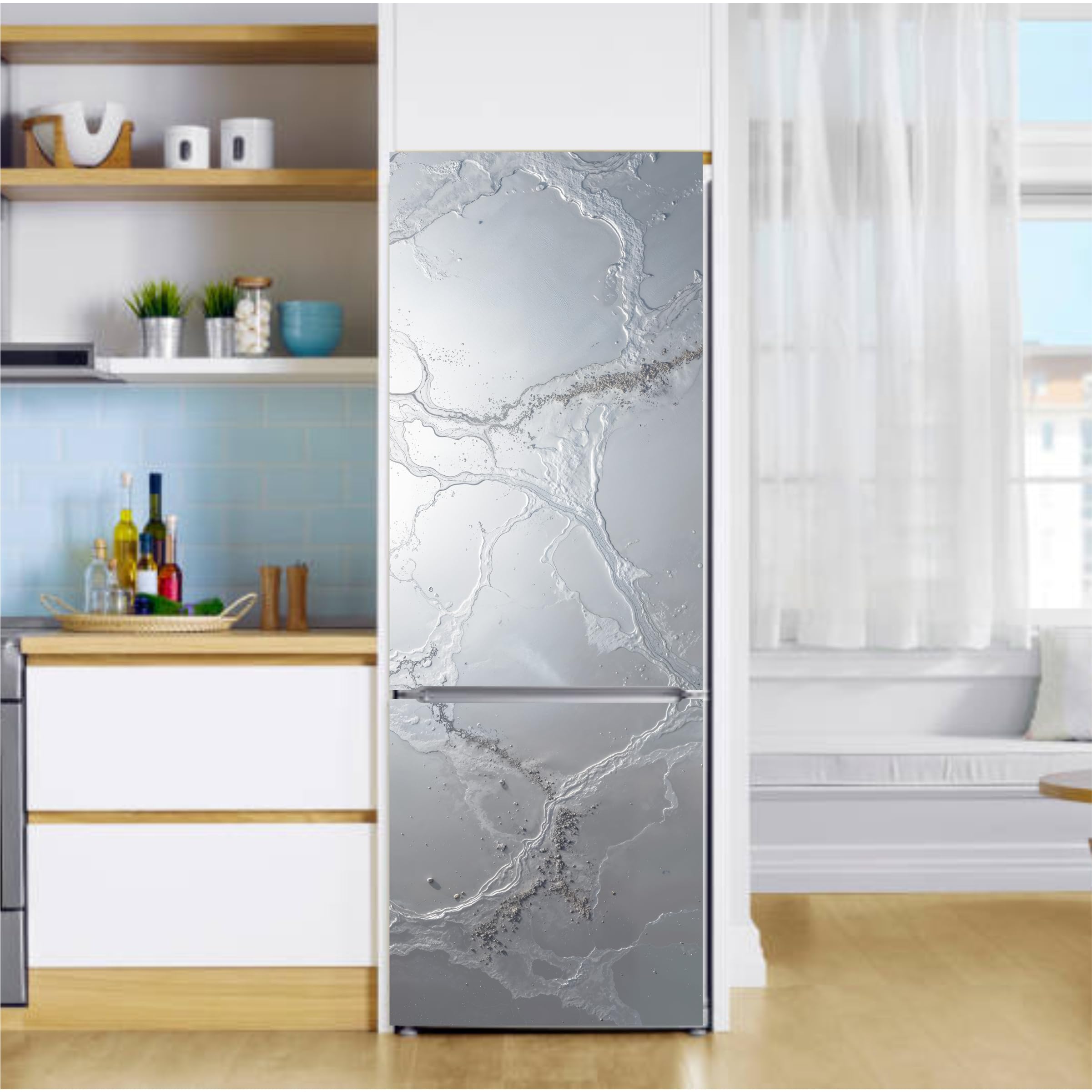 Refrigerator Door Sticker, Grey Marble Pattern, Self Adhesive Vinyl Wrap, 24x60 Inch, Decorative Furniture Decal-image-48
