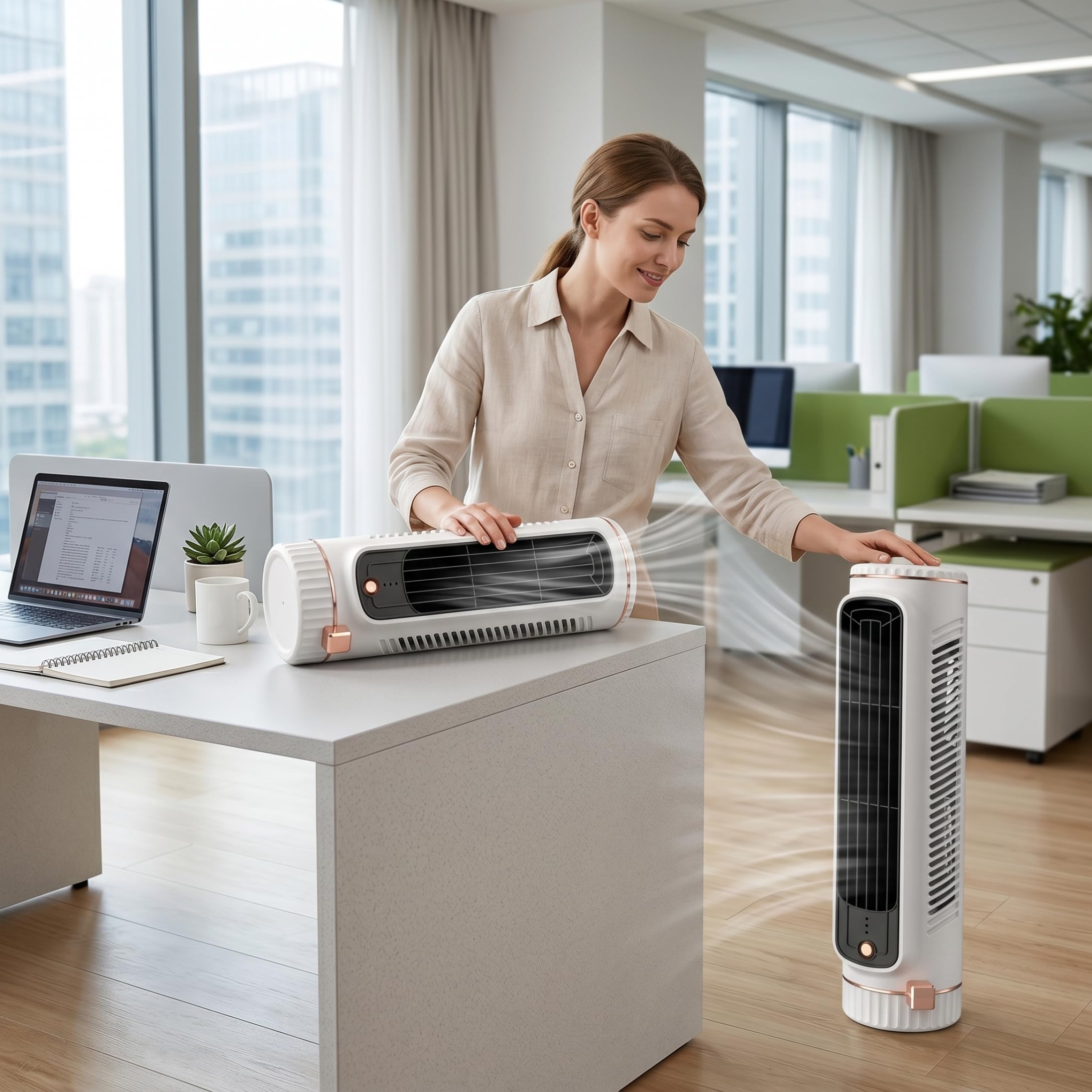 Condizionatore a torre, mini ventilatore a torre portatile senza lama CA, circolazione dell'aria 3D, mini unità CA con funzionamento silenzioso per camera da letto, condizionatore bianco
