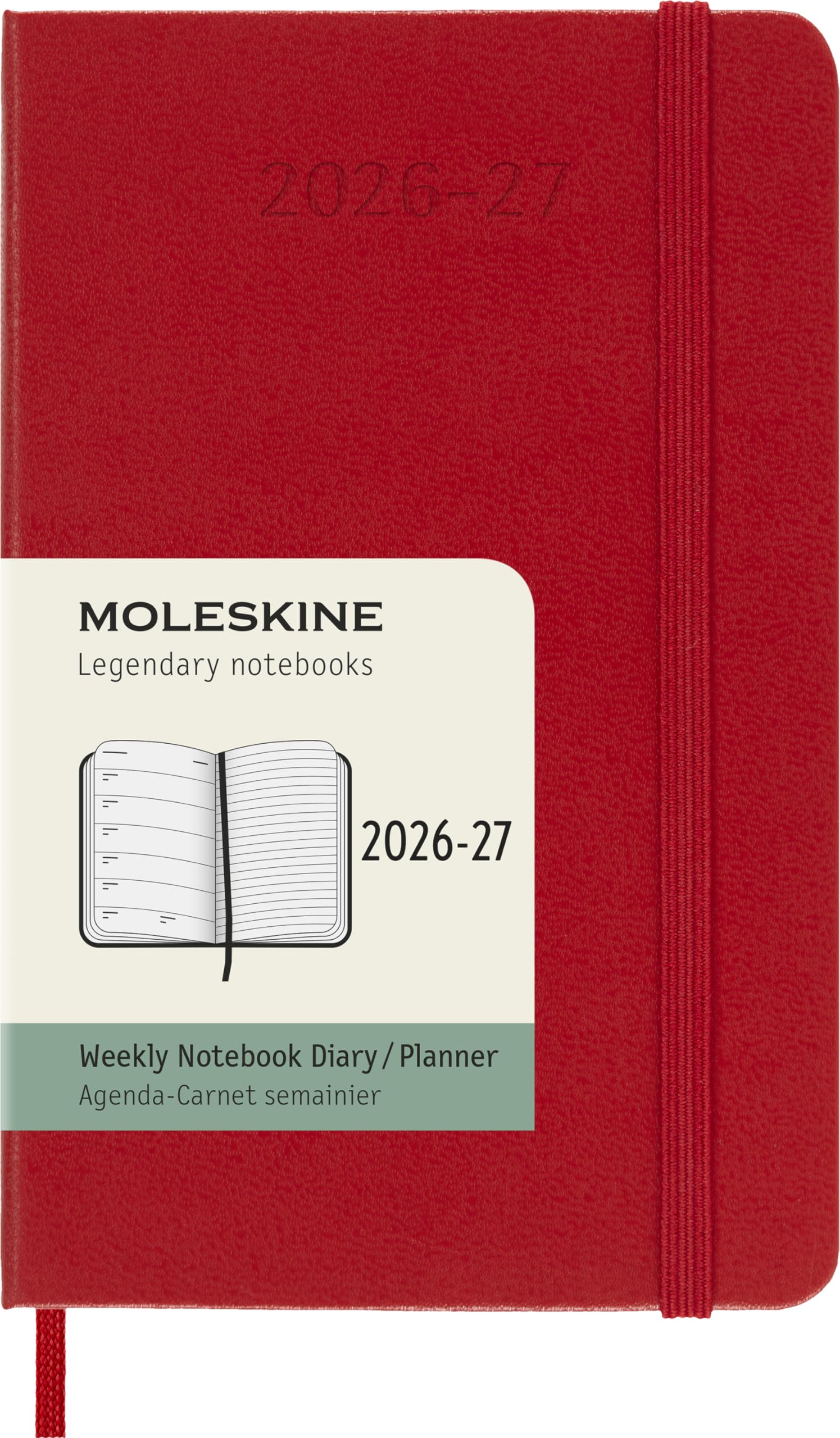 Moleskine Weekly Planner 2026 2027-18-Month Planner with Space for Notes, Hard Cover and Elastic Closure, Scarlet Red Color, Pocket Size 9 x 14 cm