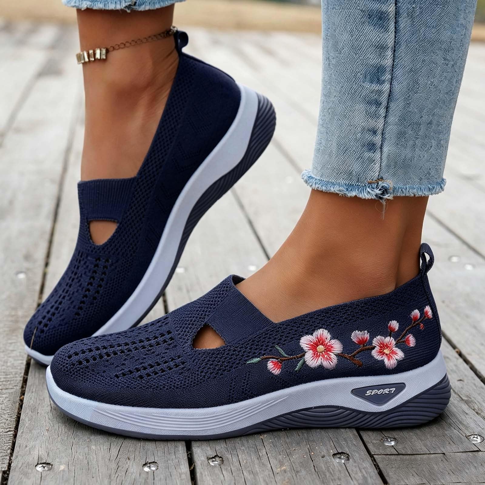 Zapatillas Ortopedicas Mujer Verano Zapatillas Sin Cordones para Caminar Comodos y Ligeros Sandalias Palas Transpirables y Antideslizantes Entrenamiento Deportivas Malla Deporte Zapatos de Diabéticos