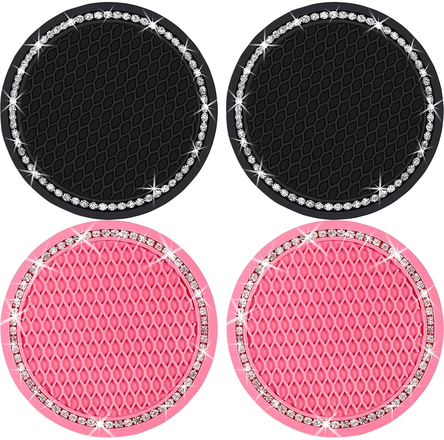 Universal Car Coasters, Ubitree Durable Anti Slip Vehicle Bling Travel Auto Cup Holder Insert Coasters, 2.75 Inch Crystal Rhinestone Car Interior Accessories Car Coasters