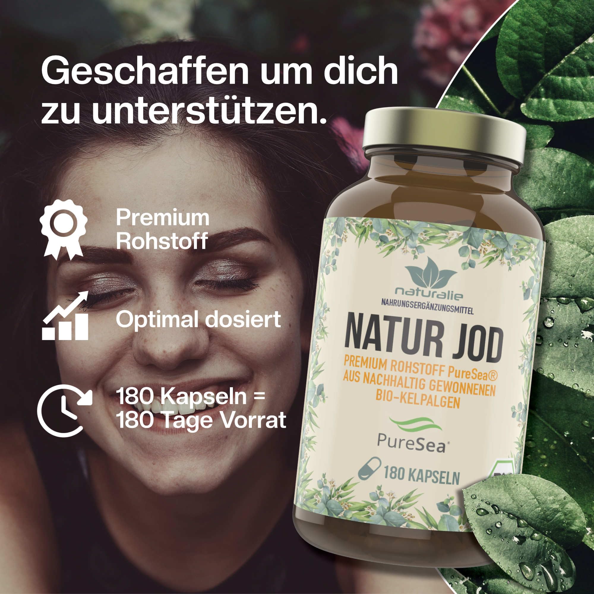 naturalie® - Natur Jod Kapseln | Bio-Kelpalgen aus Schottland | premium Rohstoff PureSea® | 200 µg reines Jod pro Kapsel | 180 Kapseln | ohne unnötige Zusätze