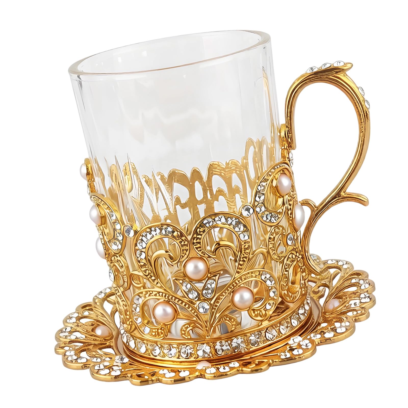 MALSSE Golden Tone Seasoning Jars with Clear Glass and Pearls Embellishments Condiment Container Lavishness Mixture Glass Condiment Canisters
