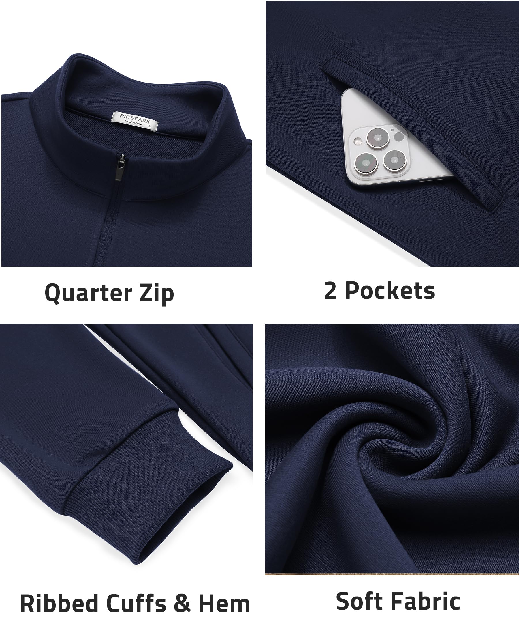PINSPARK Bluza męska z zamkiem błyskawicznym 1/4 z zamkiem błyskawicznym, na co dzień, na jesień, zimę