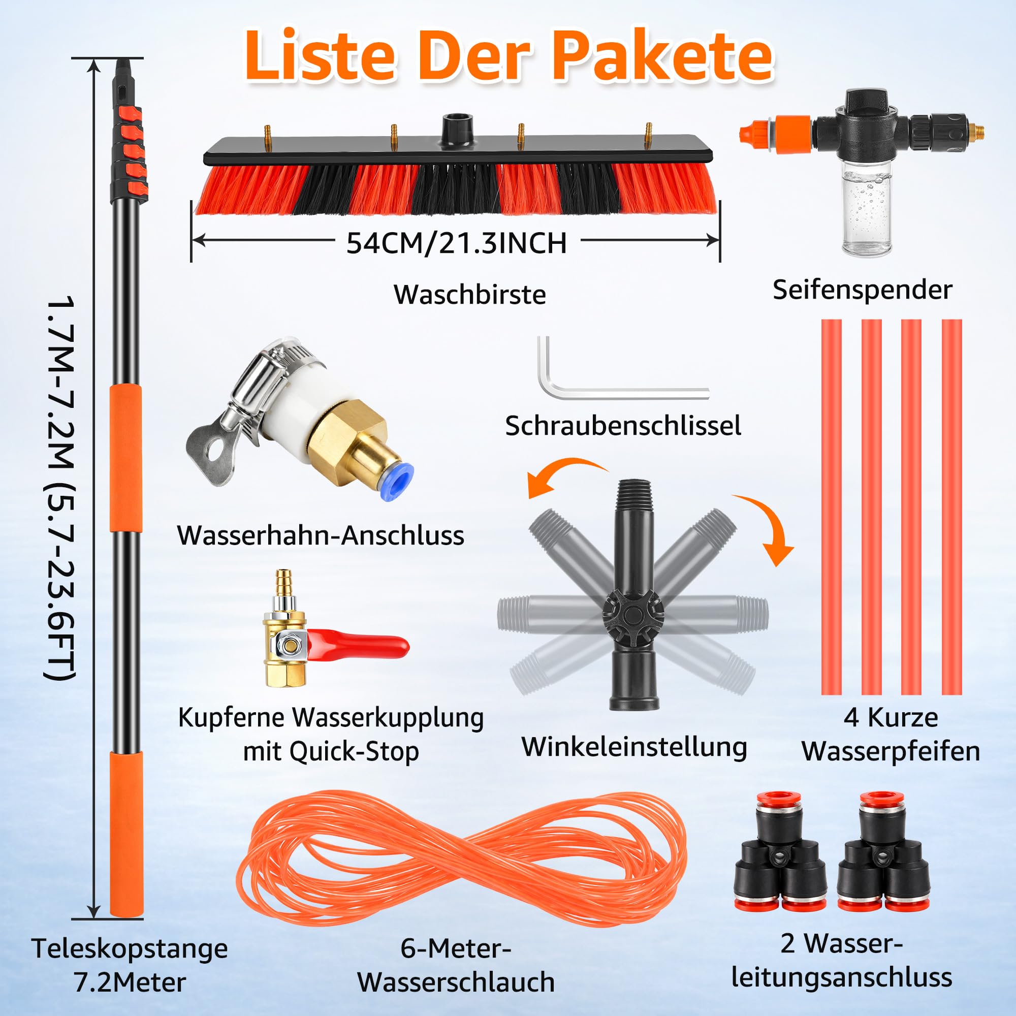 XDOVET Teleskop Waschbürste 7,2m - 4 Löcher Waschbürste mit Teleskopstiel - Ausziehbar Terrassendach Reinigen - Wintergarten Reinigungsset PV Reinigungsbürste Teleskop für Fensterreinigung 1pcs