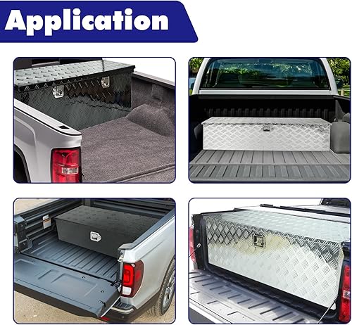 Miniatura 6 de Caja de herramientas para camión de 48 x 24 x 24 pulgadas, caja de herramientas de aluminio negro con cerradura y llaves, 5 bares, caja de