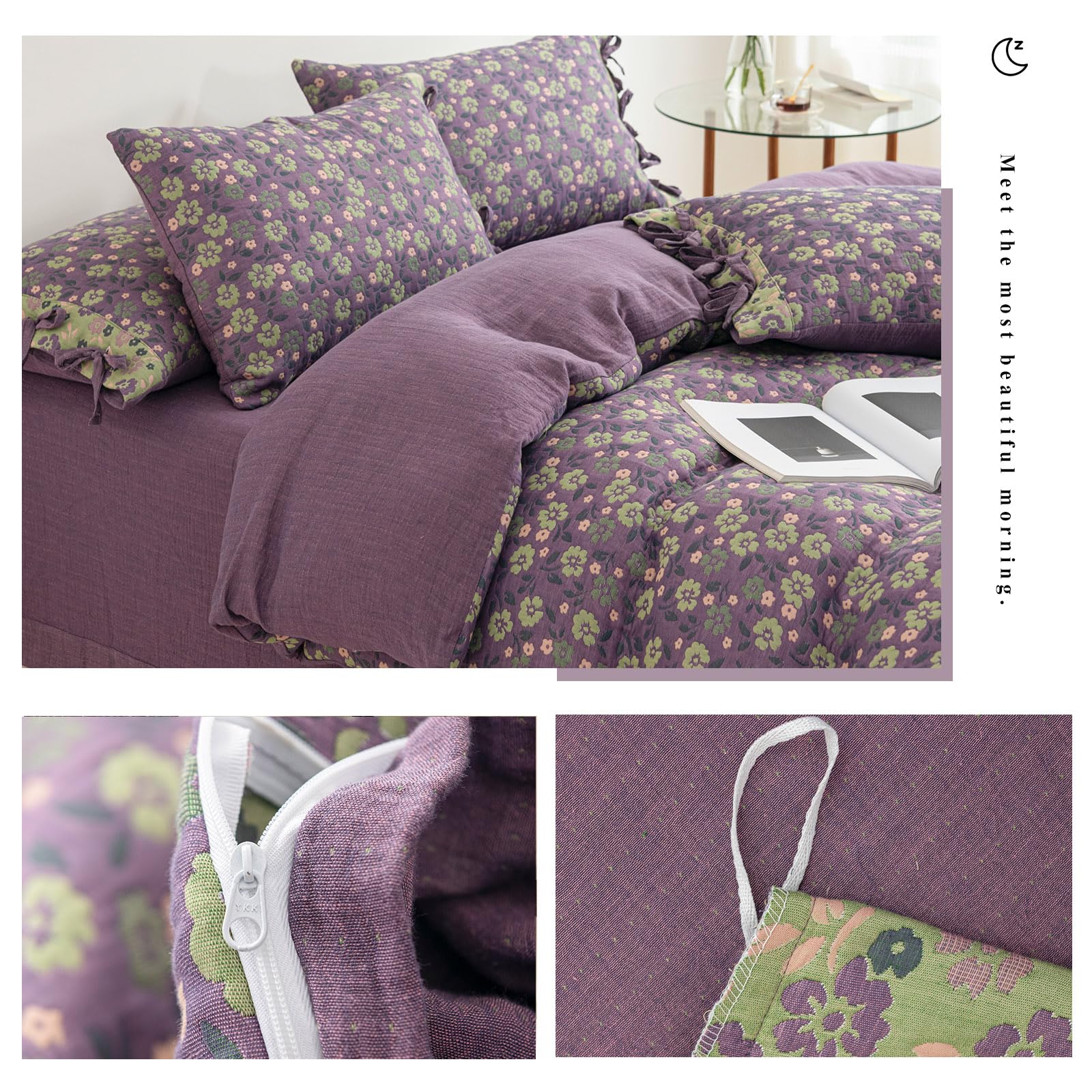 VM VOUGEMARKET Retro Paisley Duvet Cover Queen Size Boho Damask Duvet Cover Sets 100% Brushed Cotton Bedding Set,1 Duvet Cover and 2 Pillow Shams for All Seasons-Stormy Blue: King(104" x 90") Jacquard - Plum Purple
