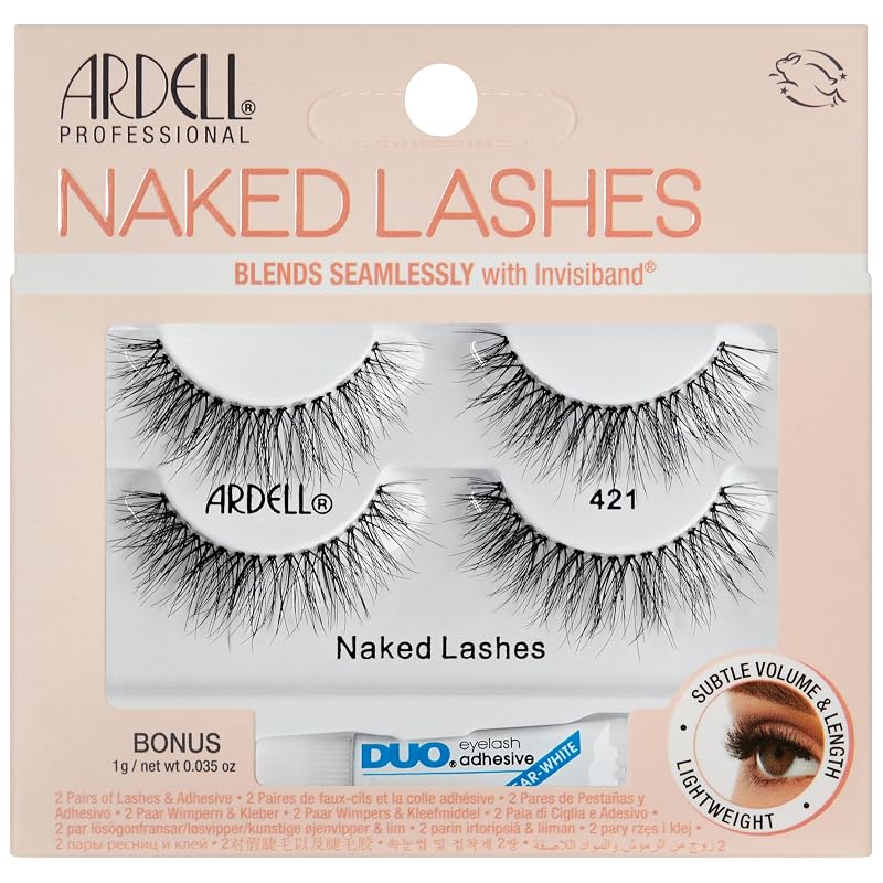 Cílios Postiços Ardell Naked Lashes 421 com adesivo Duo Pipette de 1 g, conjunto com 2 pares