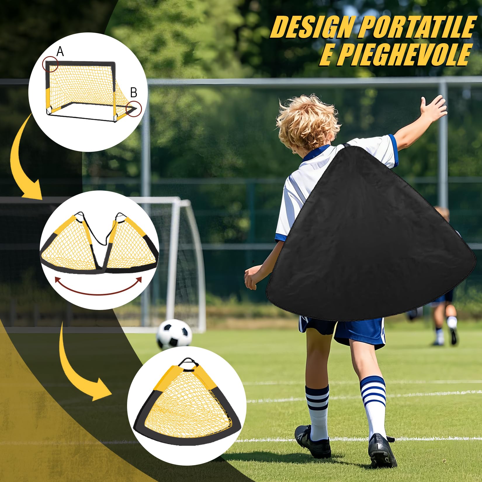 Porte da Calcio per Giardino, Porta da Calcio per 120x90cm, Porticine Da Calcio con Aste In Fibra di Vetro e Reti di Alta Qualità, Bullseye e Borsa per Giardino e Gioco per Interni