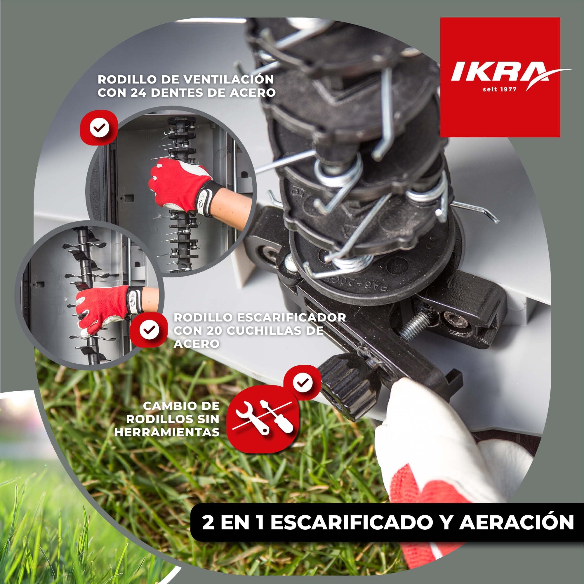 IKRA escarificador y aireador eléctrico IEVL 2000, saco coletor 55l, largo de trabajo 40cm, 2000W