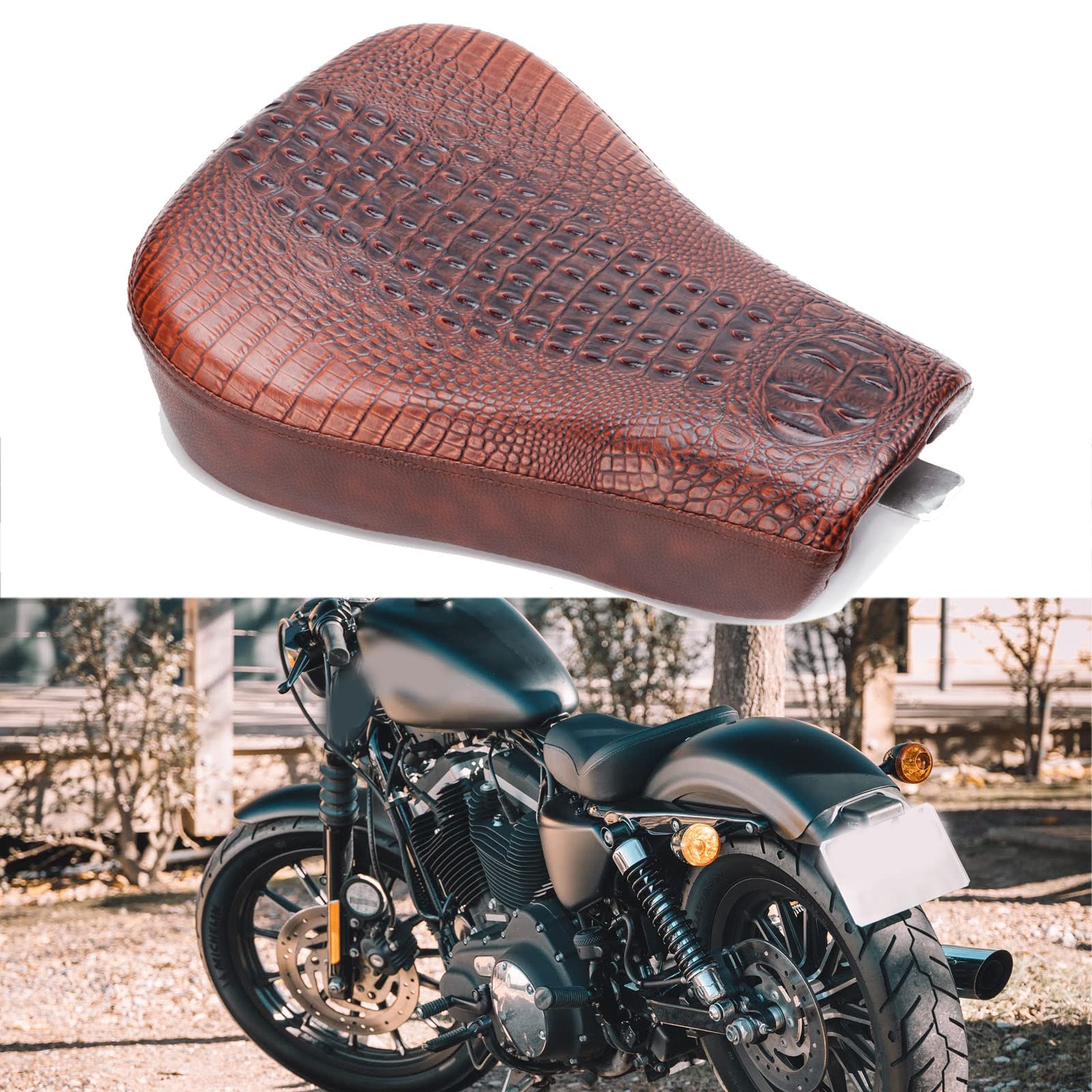 美品　Harley-Davidson スタッズ 本革 レザー　ダークブラウン Amazon.com: Motorcycle Brown Crocodile Front Driver Solo Seat+Rear