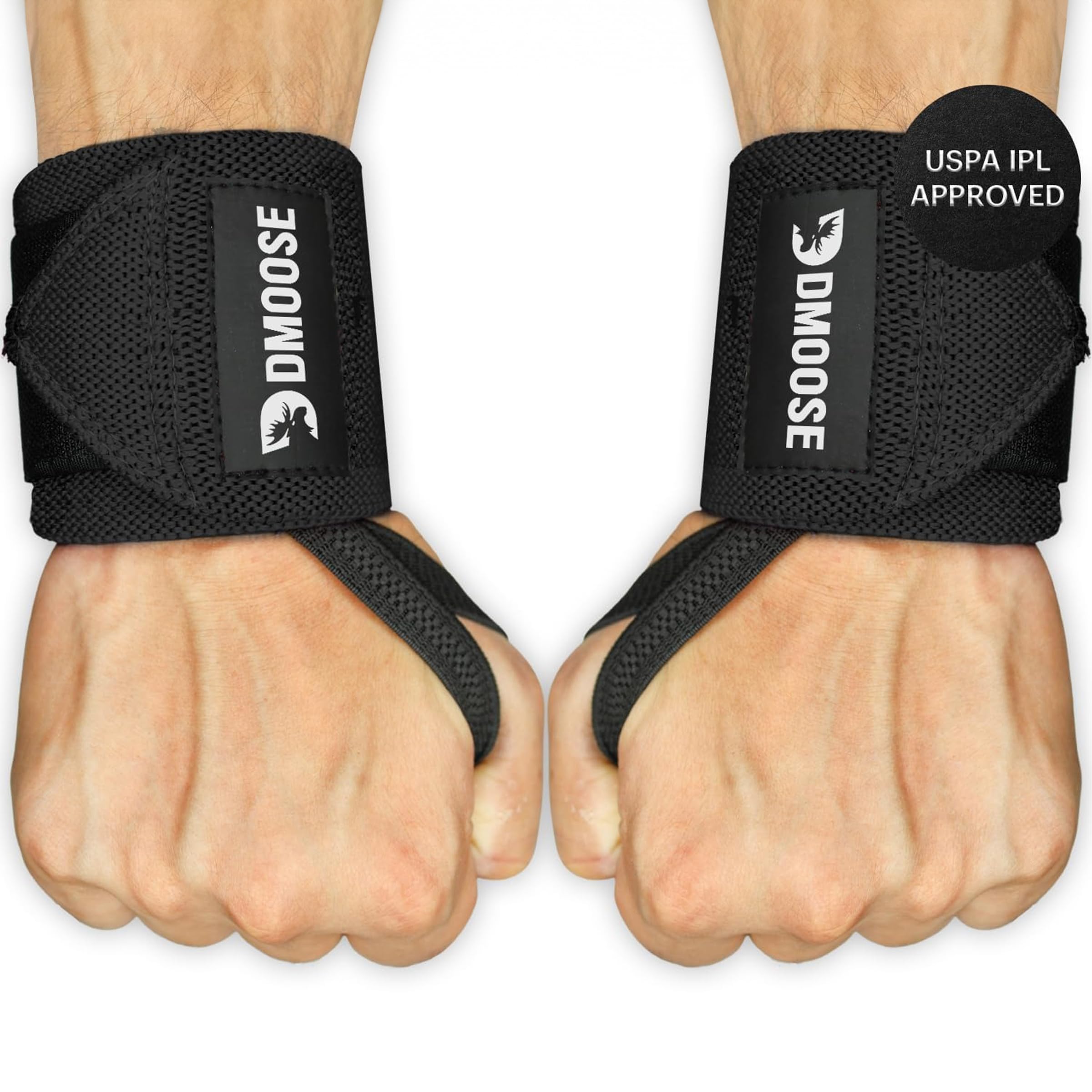 DMoose Fitness Wrist Wraps for Weightlifting - IPL Approved Premium Lifting Straps with Thumb Loops For Powerlifting, Bodybuilding & Weight Lifting, Compression Gym Wrist Support for Working Out