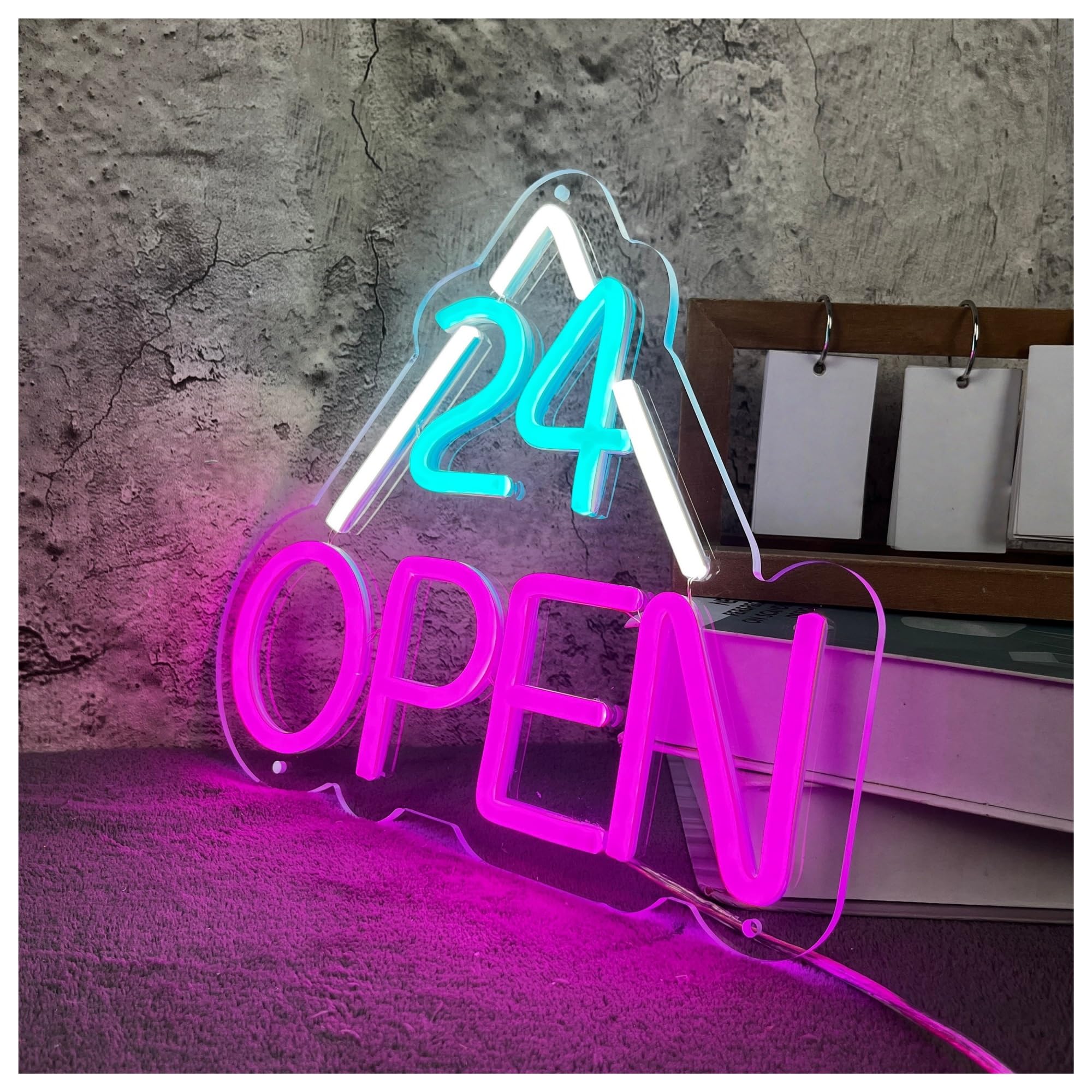 RONGCH Hanging Art Neon Signs 24 Hour Open Neon Sign, Suitable for Restaurant Store Shop Bar Decor 38cm