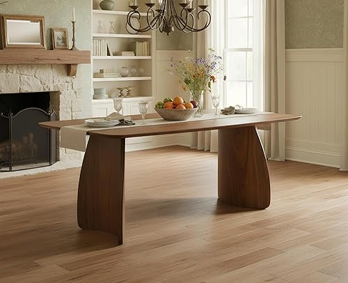 Miniatura 9 de Mesa de comedor grande de 70 pulgadas para 6-8 personas, mesa de cocina de madera maciza con patas de madera curvas, mesa de comedor larga